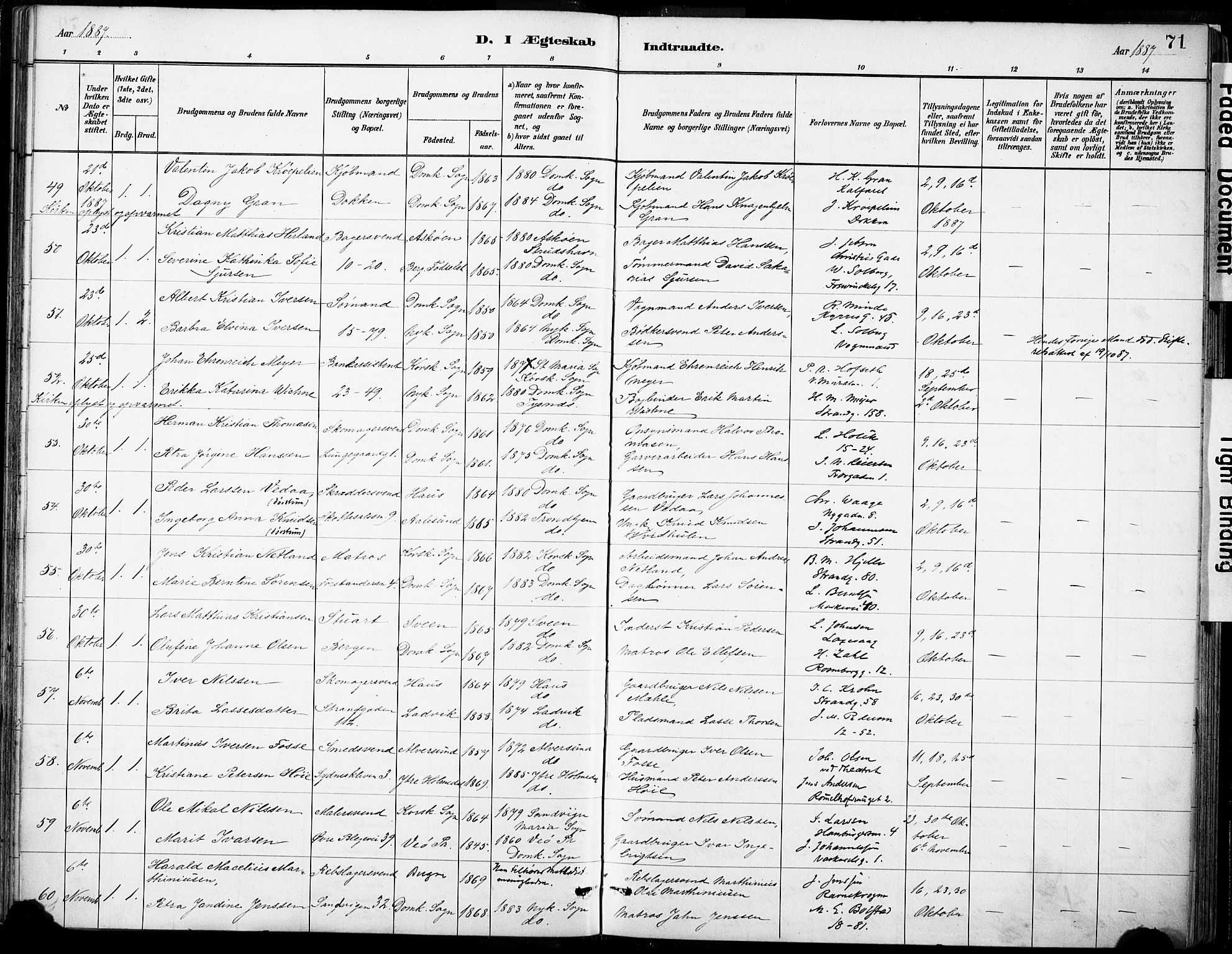 Domkirken sokneprestembete, AV/SAB-A-74801/H/Haa/L0037: Parish register (official) no. D 4, 1880-1907, p. 71