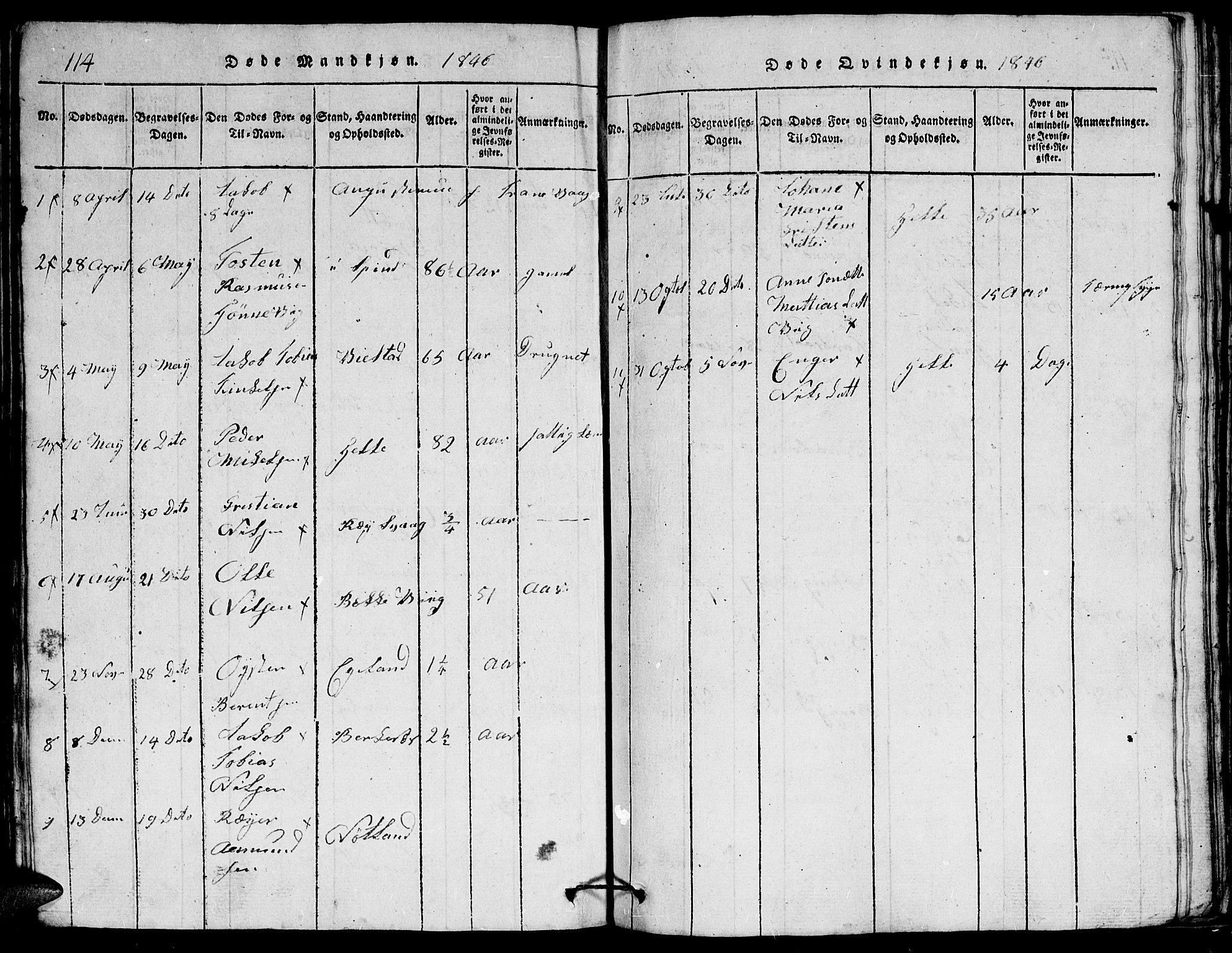 Herad sokneprestkontor, AV/SAK-1111-0018/F/Fb/Fbb/L0001: Parish register (copy) no. B 1, 1815-1852, p. 114