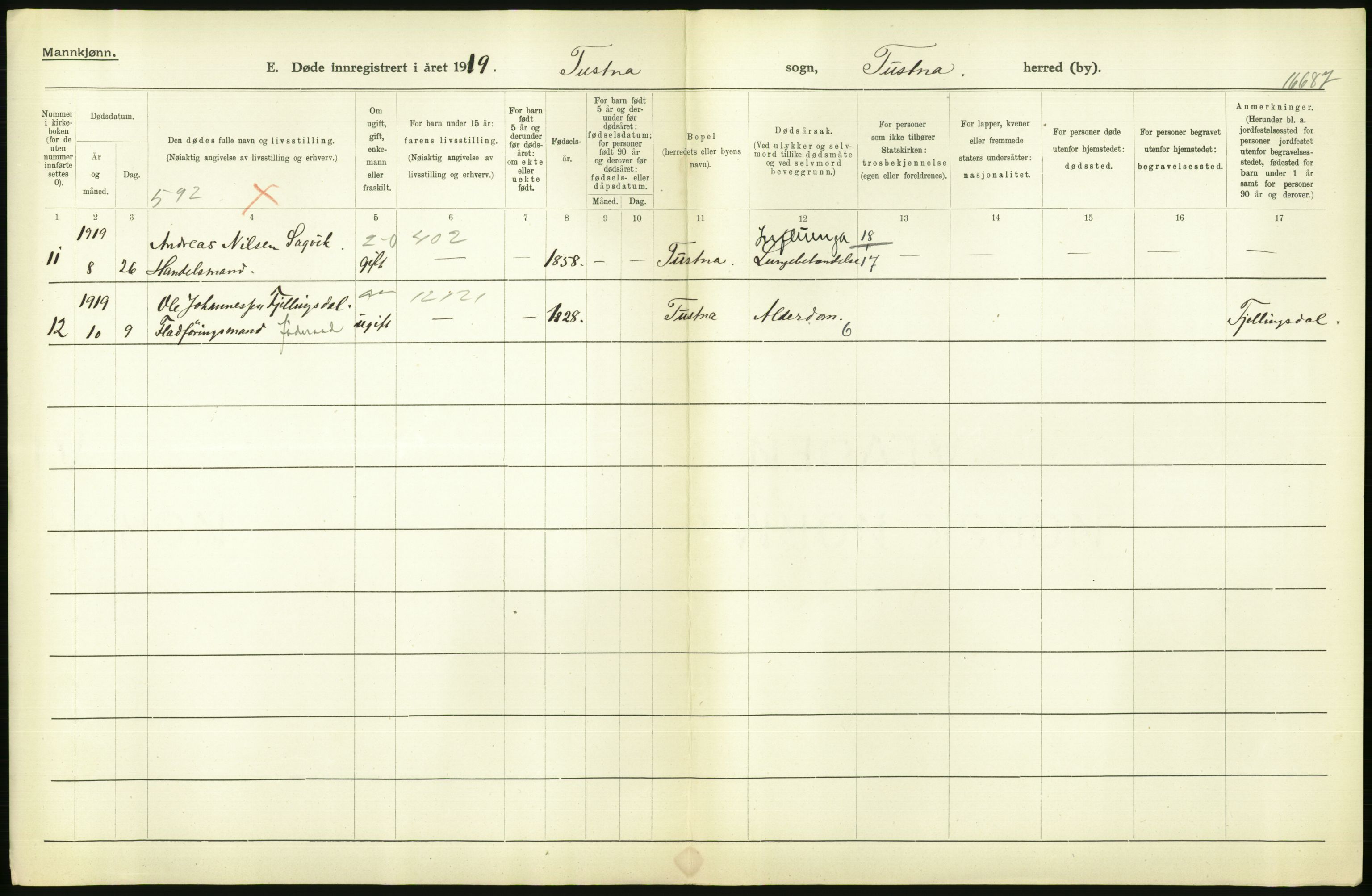 Statistisk sentralbyrå, Sosiodemografiske emner, Befolkning, RA/S-2228/D/Df/Dfb/Dfbi/L0042: Møre fylke: Døde. Bygder og byer., 1919, p. 230