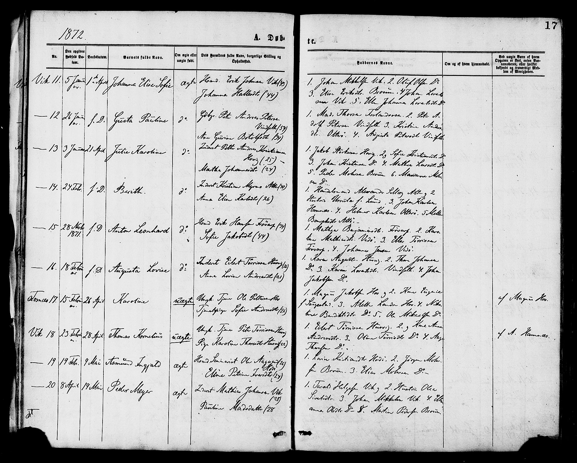 Ministerialprotokoller, klokkerbøker og fødselsregistre - Nord-Trøndelag, AV/SAT-A-1458/773/L0616: Parish register (official) no. 773A07, 1870-1887, p. 17