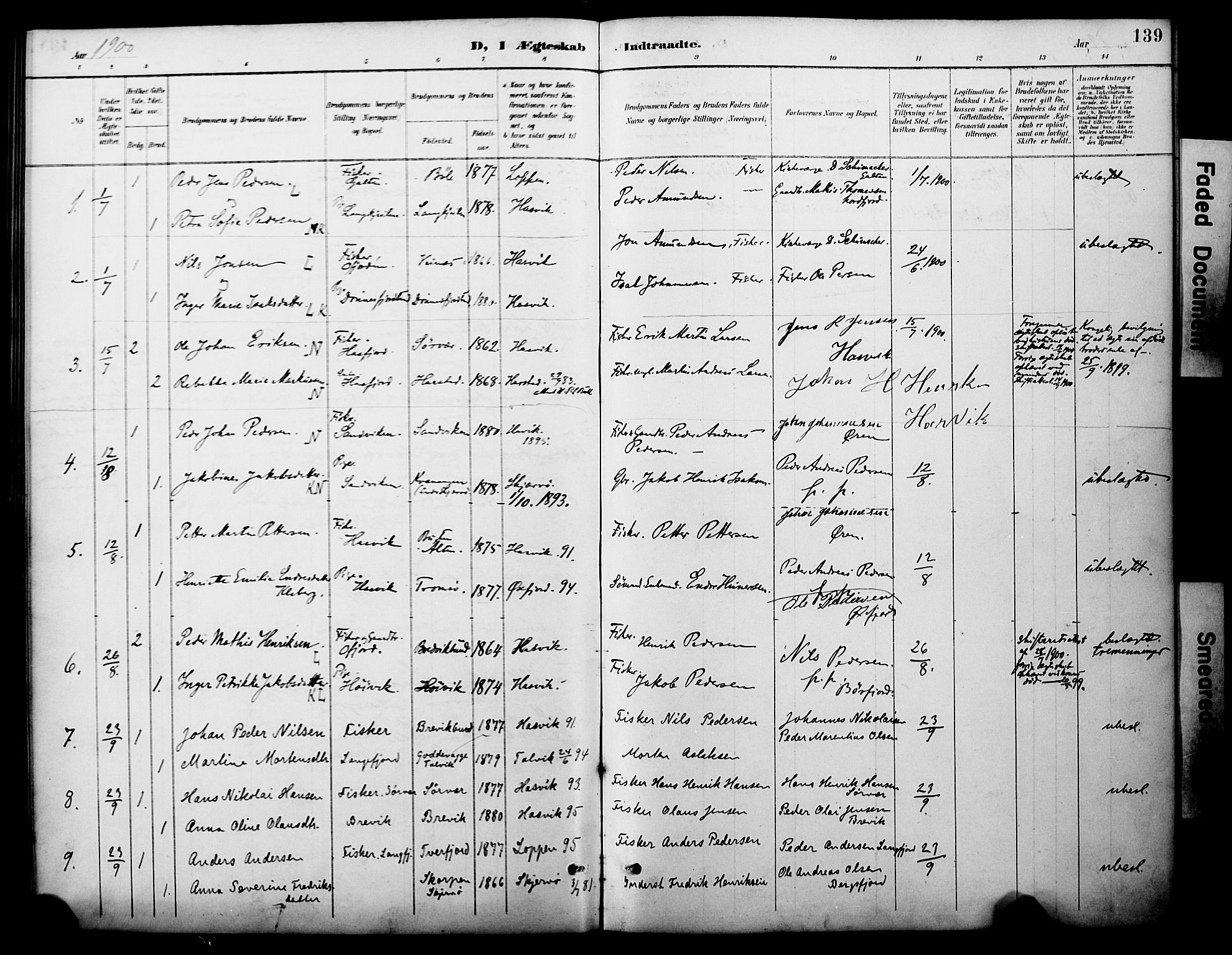 Loppa sokneprestkontor, SATØ/S-1339/H/Ha/L0008kirke: Parish register (official) no. 8, 1889-1907, p. 139