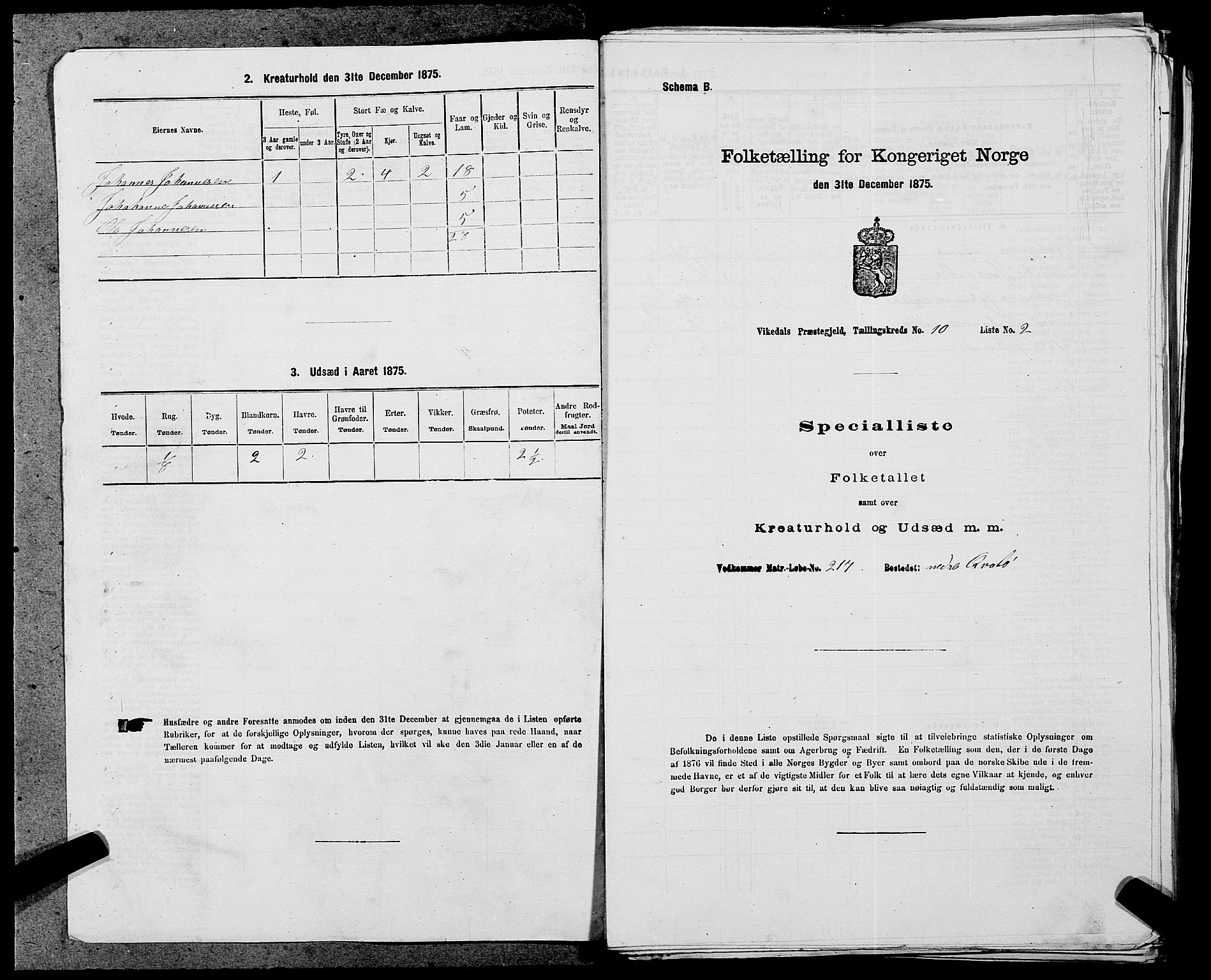 SAST, 1875 census for 1157P Vikedal, 1875, p. 1058