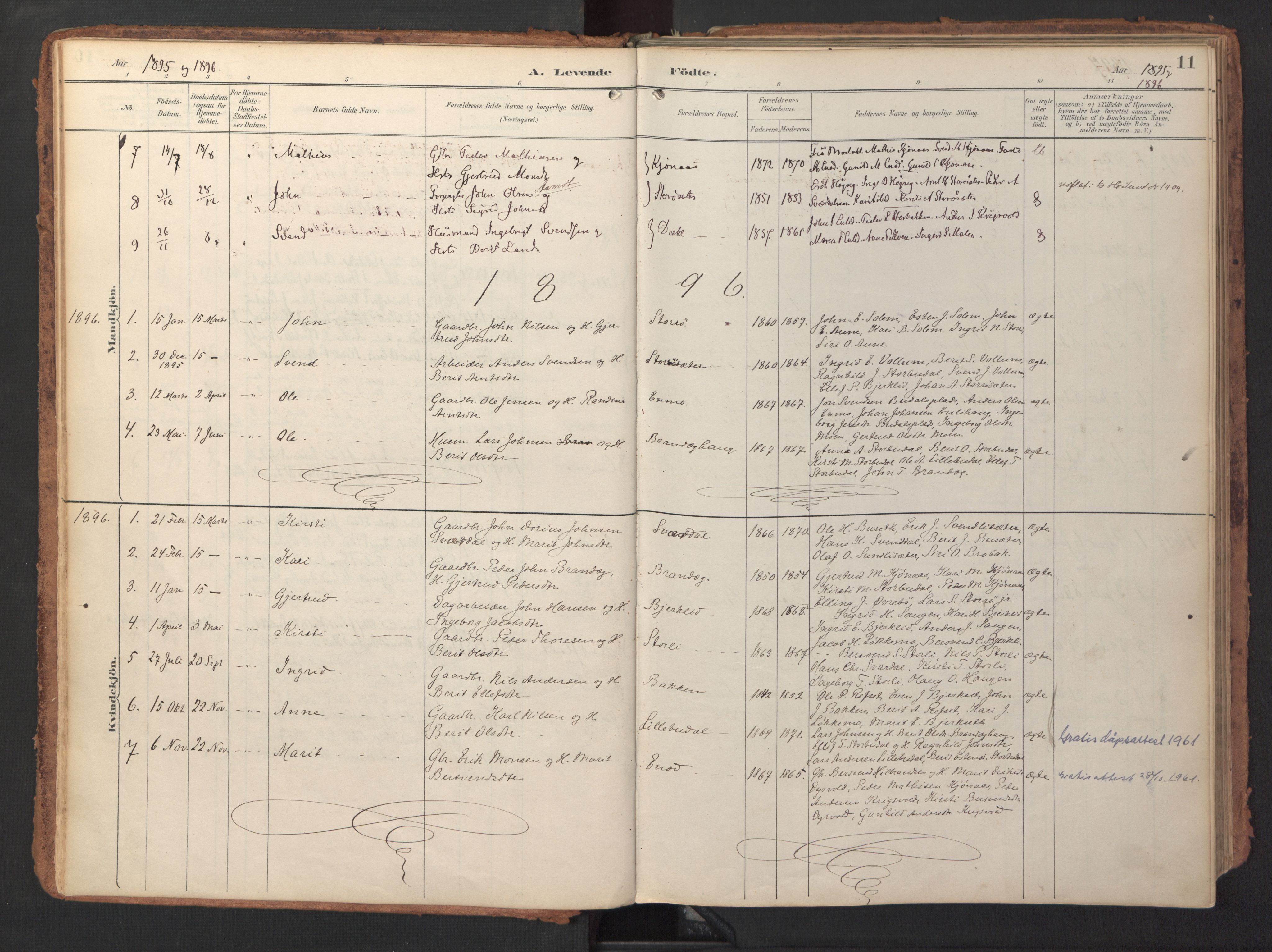 Ministerialprotokoller, klokkerbøker og fødselsregistre - Sør-Trøndelag, SAT/A-1456/690/L1050: Parish register (official) no. 690A01, 1889-1929, p. 11