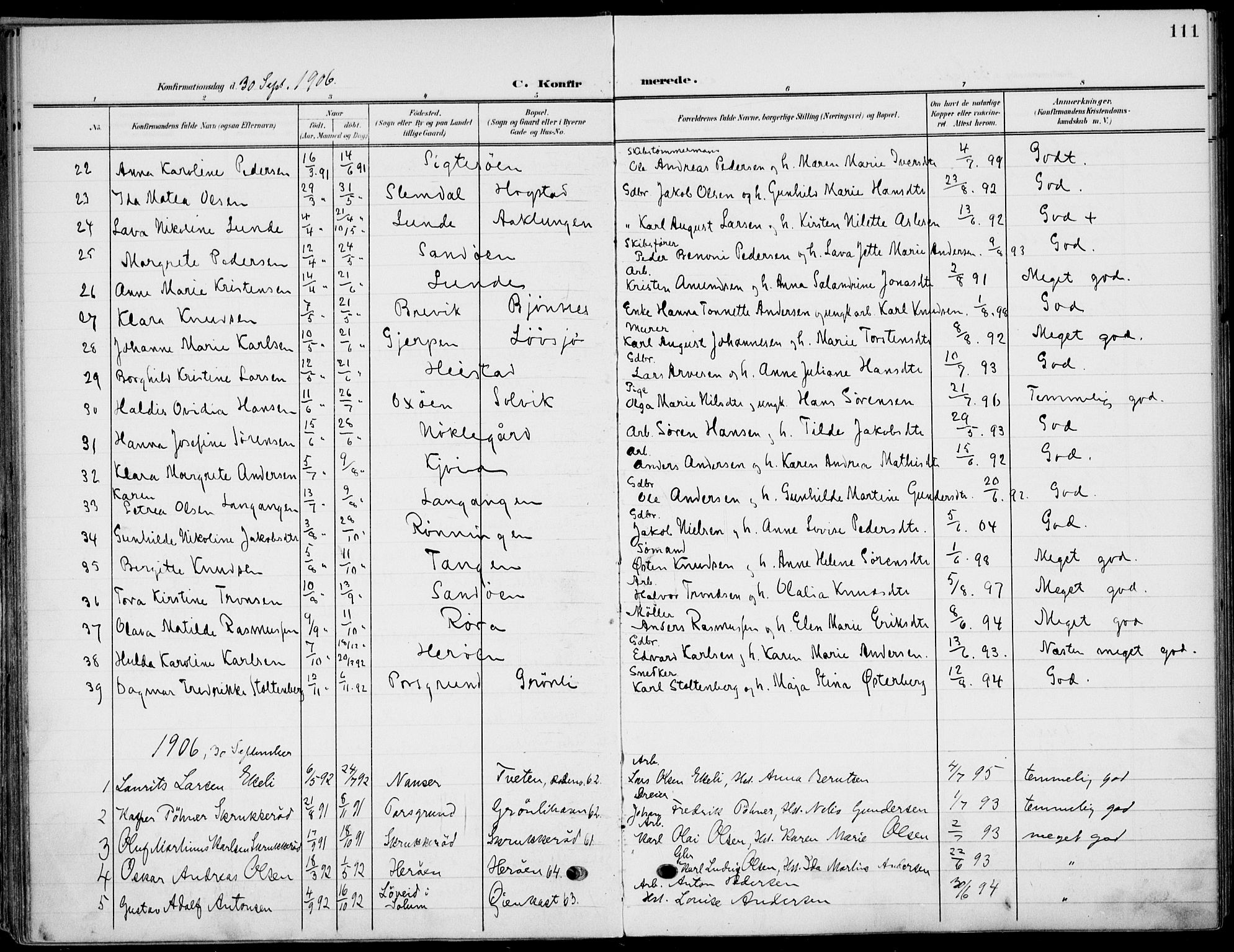 Eidanger kirkebøker, SAKO/A-261/F/Fa/L0013: Parish register (official) no. 13, 1900-1913, p. 111