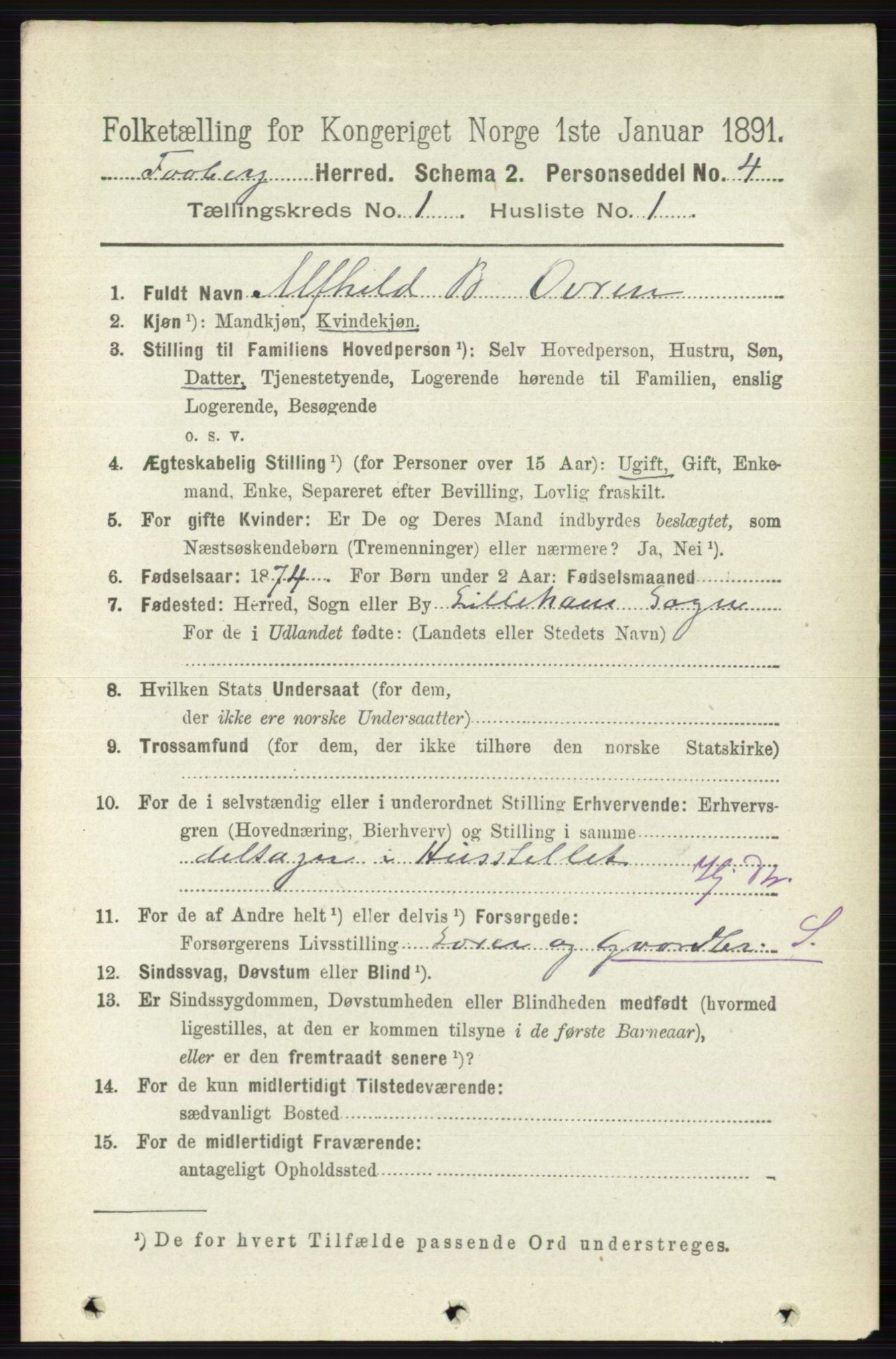 RA, 1891 census for 0524 Fåberg, 1891, p. 121