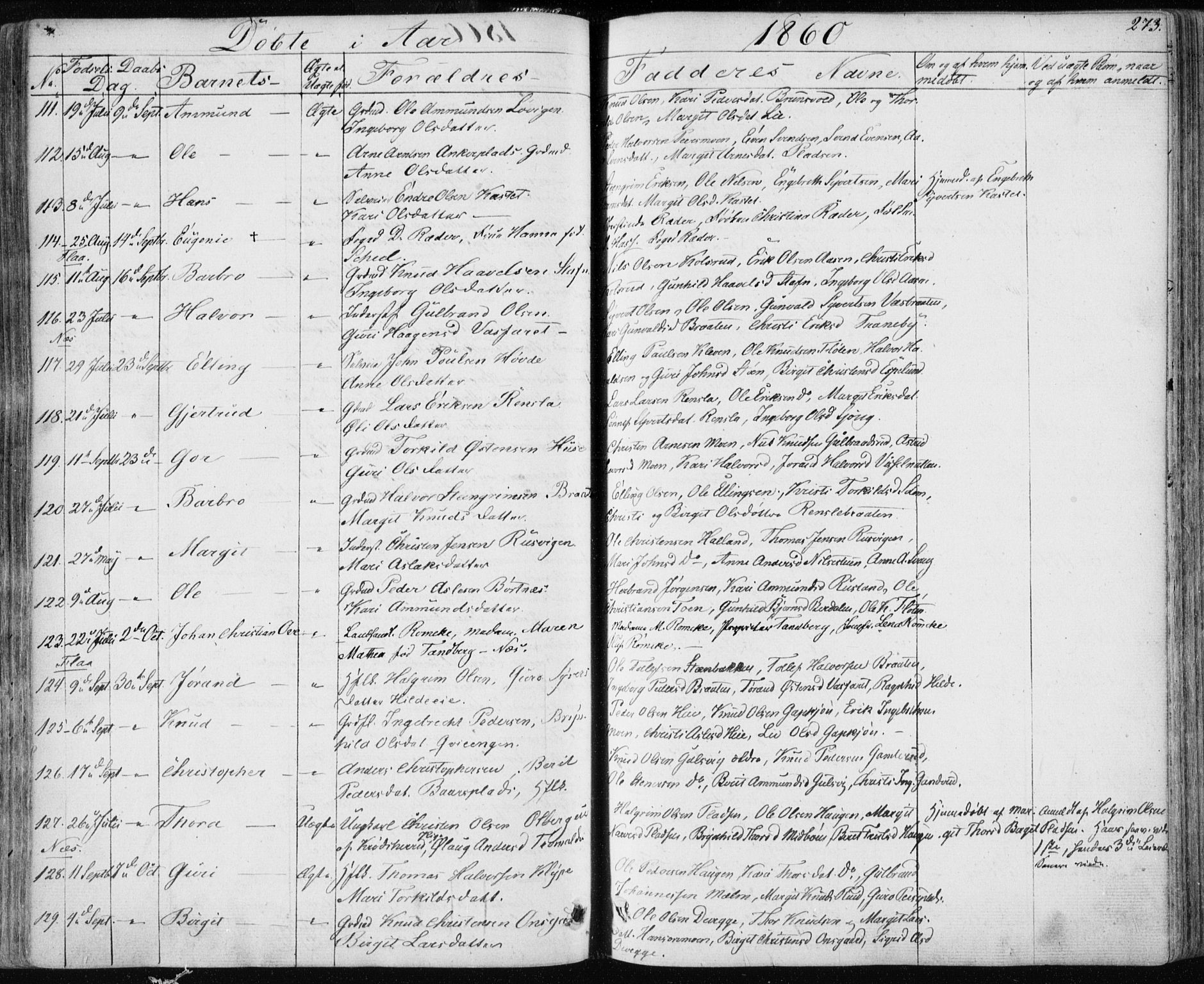 Nes kirkebøker, SAKO/A-236/F/Fa/L0009: Parish register (official) no. 9, 1834-1863, p. 273