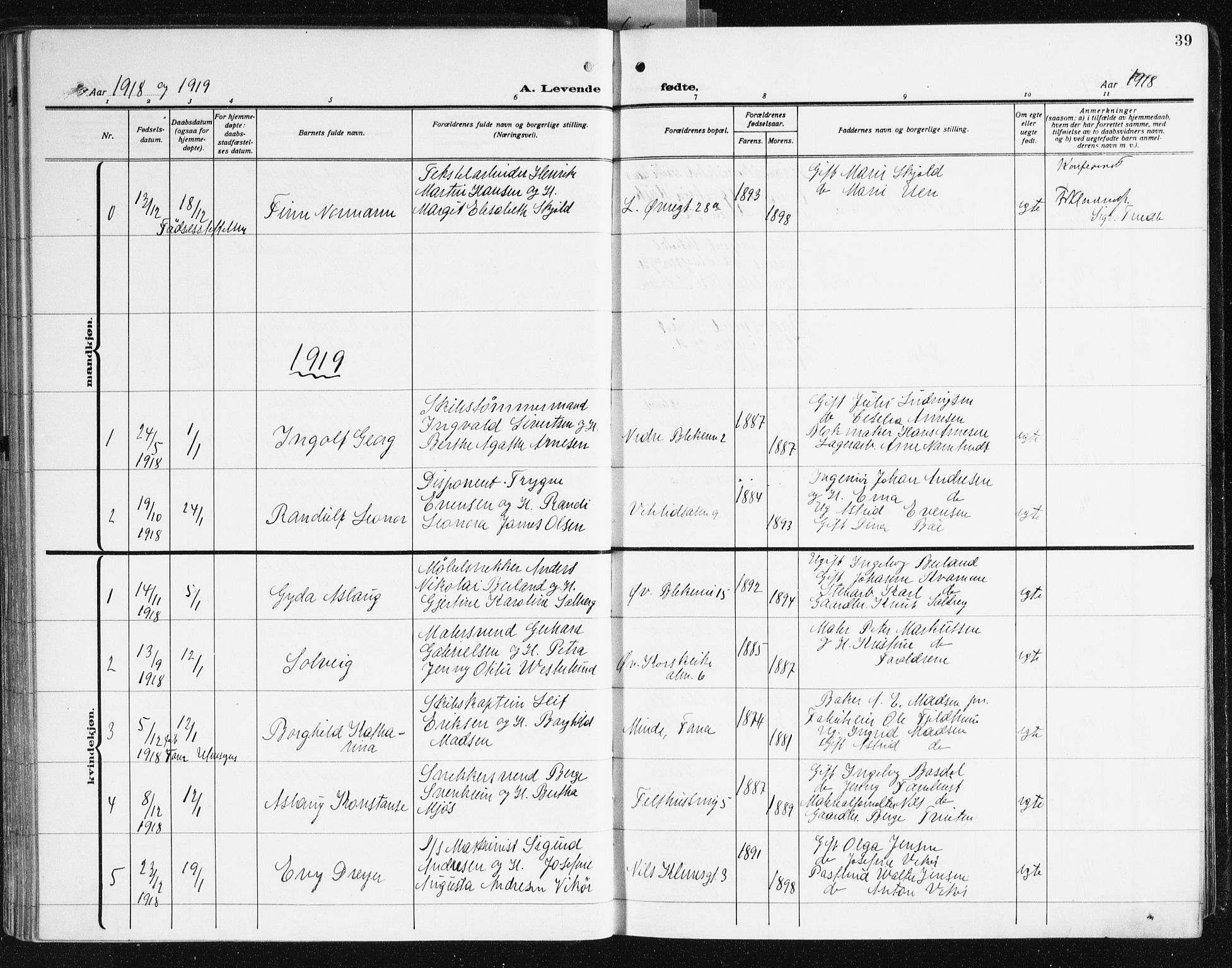 Korskirken sokneprestembete, SAB/A-76101/H/Hab: Parish register (copy) no. B 12, 1917-1942, p. 39