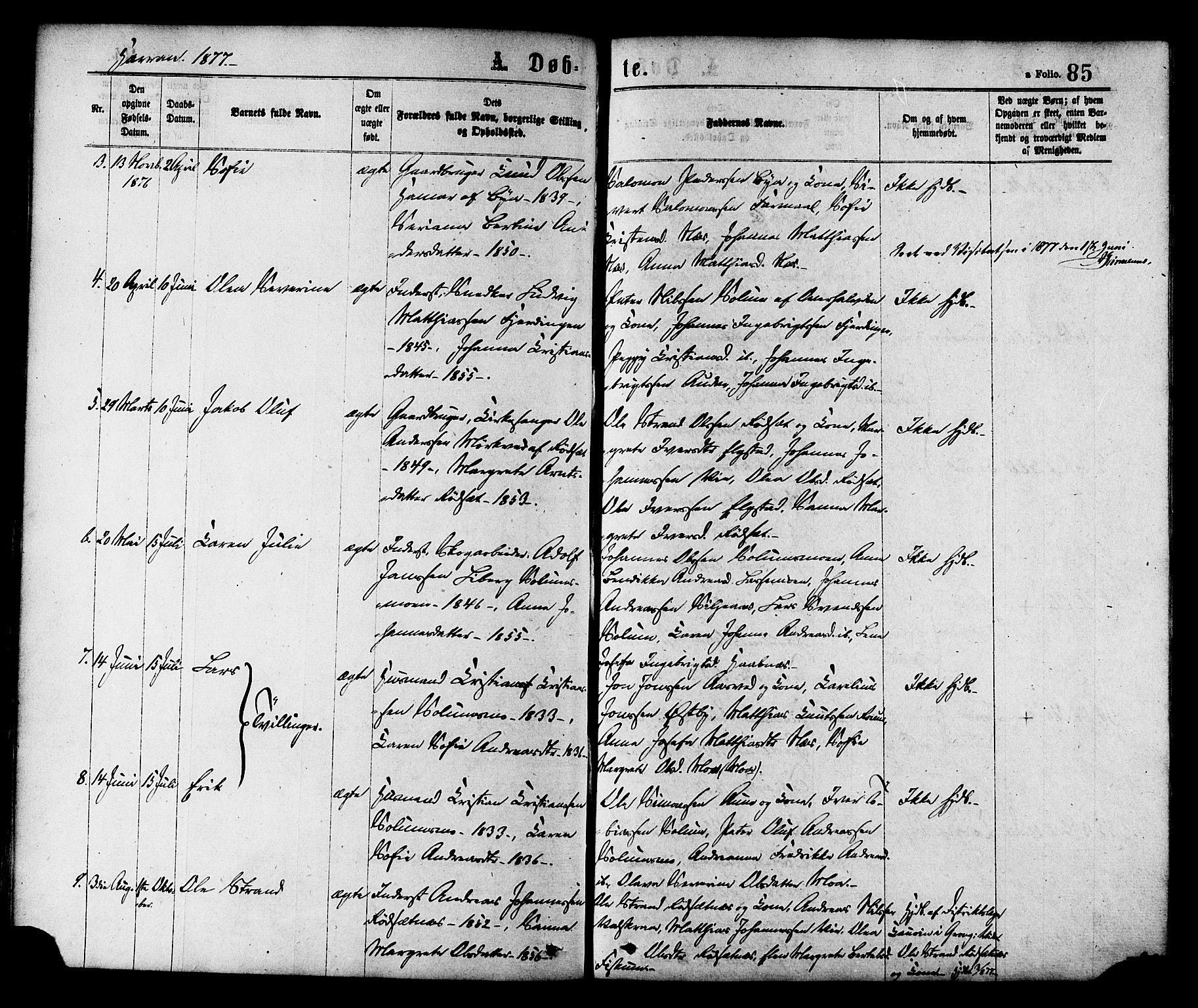 Ministerialprotokoller, klokkerbøker og fødselsregistre - Nord-Trøndelag, SAT/A-1458/758/L0516: Parish register (official) no. 758A03 /3, 1869-1879, p. 85