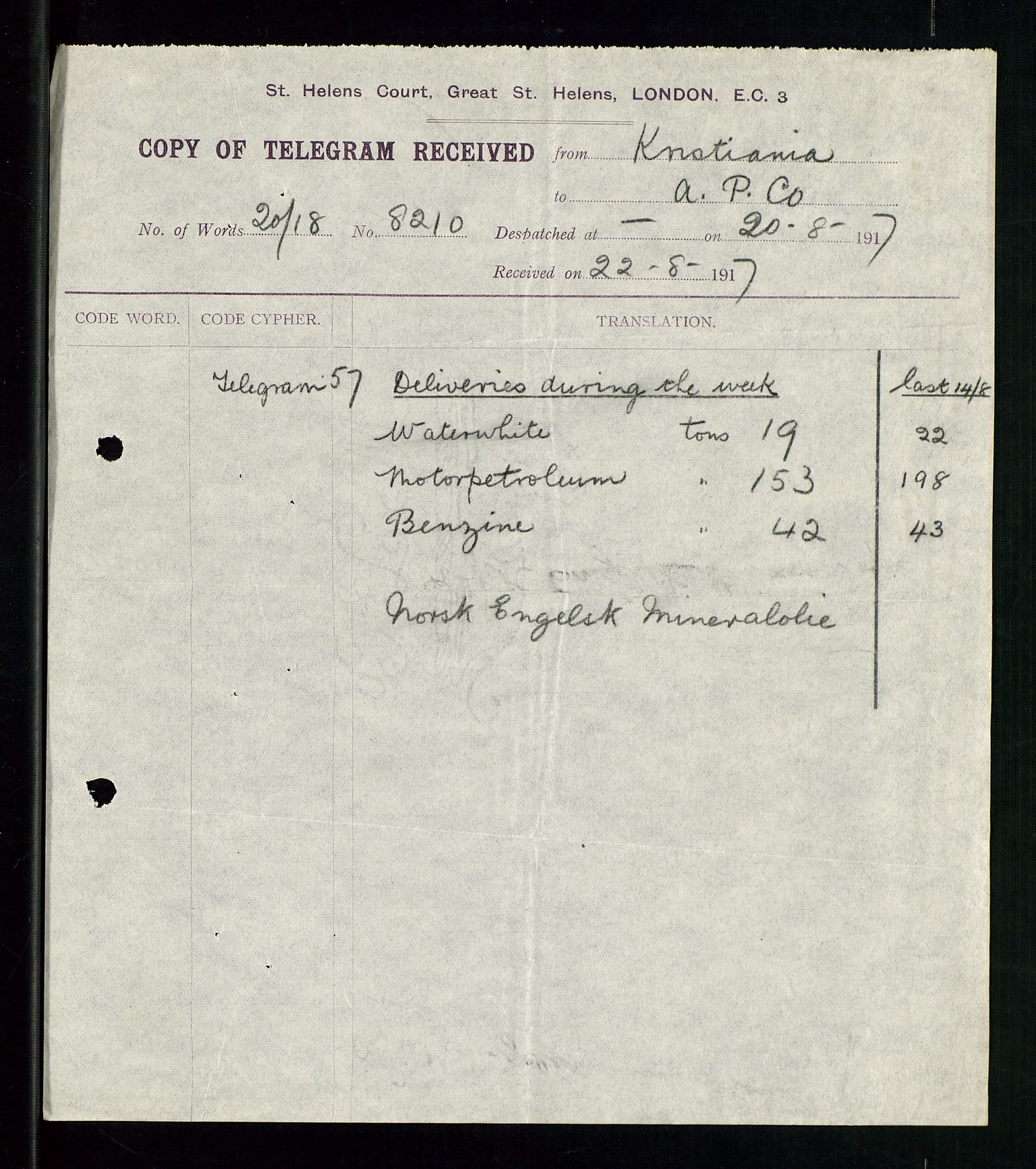 Pa 1521 - A/S Norske Shell, AV/SAST-A-101915/E/Ea/Eaa/L0001: Sjefskorrespondanse, 1917, p. 186