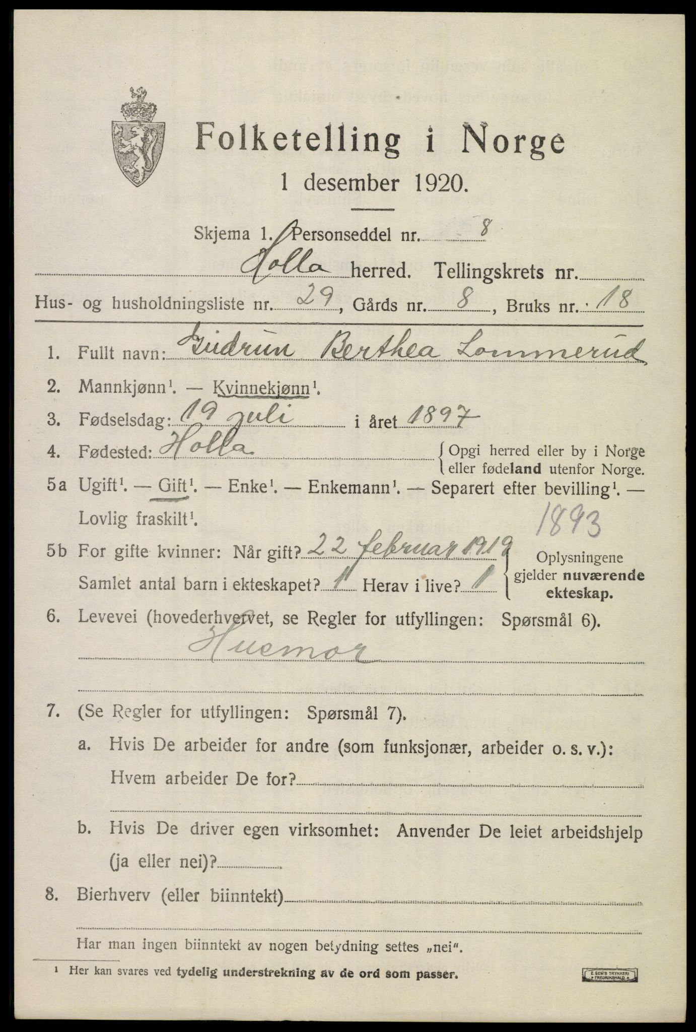 SAKO, 1920 census for Holla, 1920, p. 2005