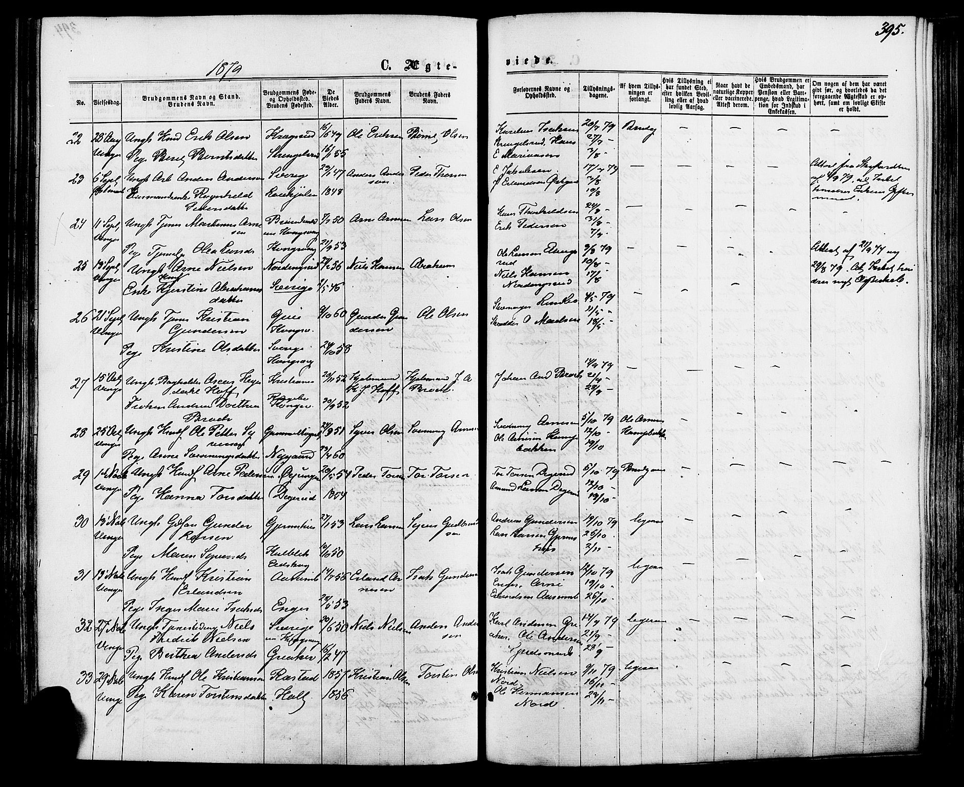 Vinger prestekontor, AV/SAH-PREST-024/H/Ha/Haa/L0012: Parish register (official) no. 12, 1871-1880, p. 395