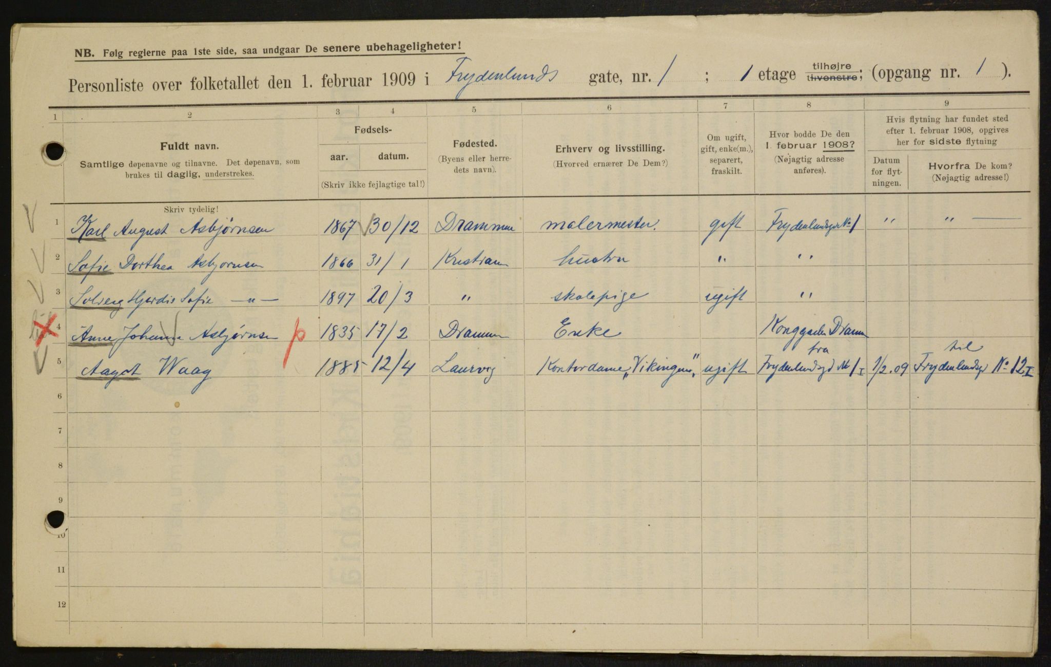 OBA, Municipal Census 1909 for Kristiania, 1909, p. 25439