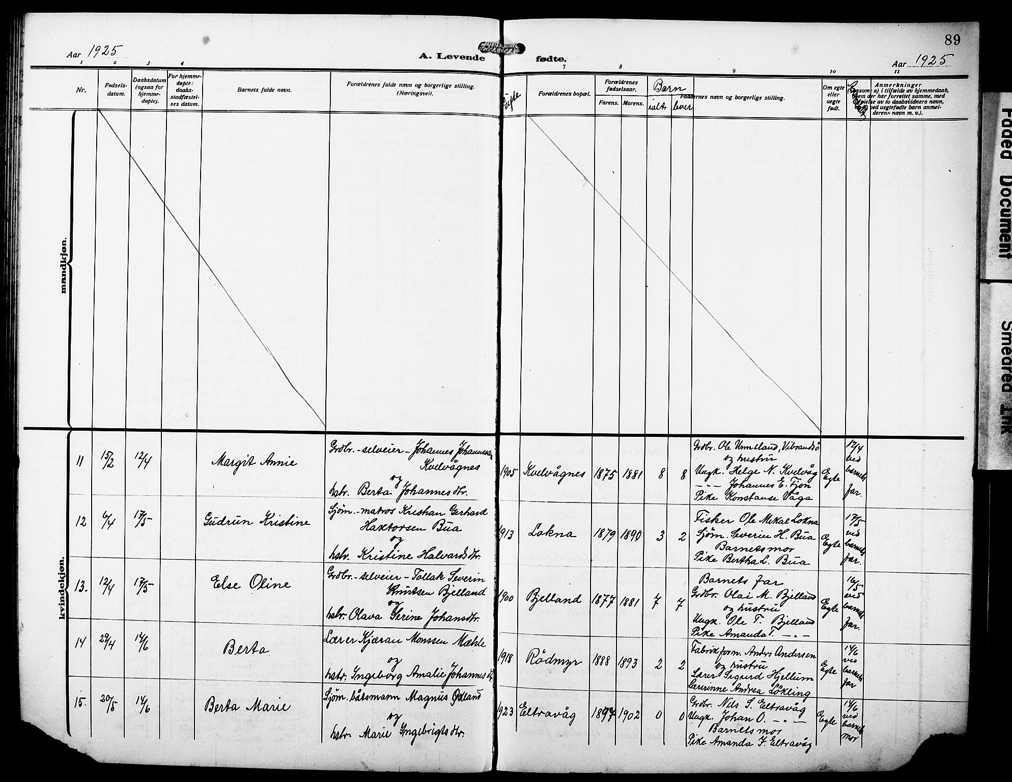 Sveio Sokneprestembete, AV/SAB-A-78501/H/Hab: Parish register (copy) no. A 5, 1911-1926, p. 89