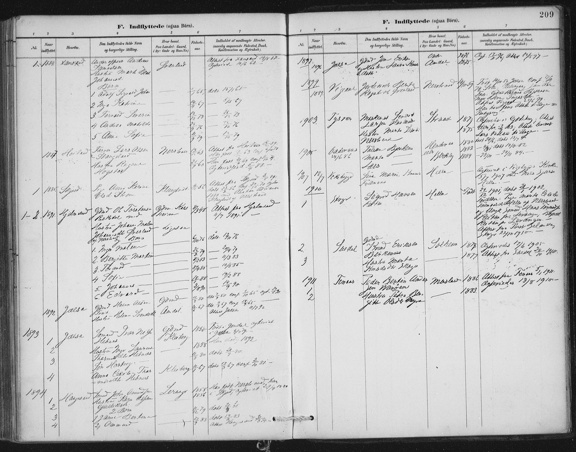Nedstrand sokneprestkontor, SAST/A-101841/01/IV: Parish register (official) no. A 12, 1887-1915, p. 209