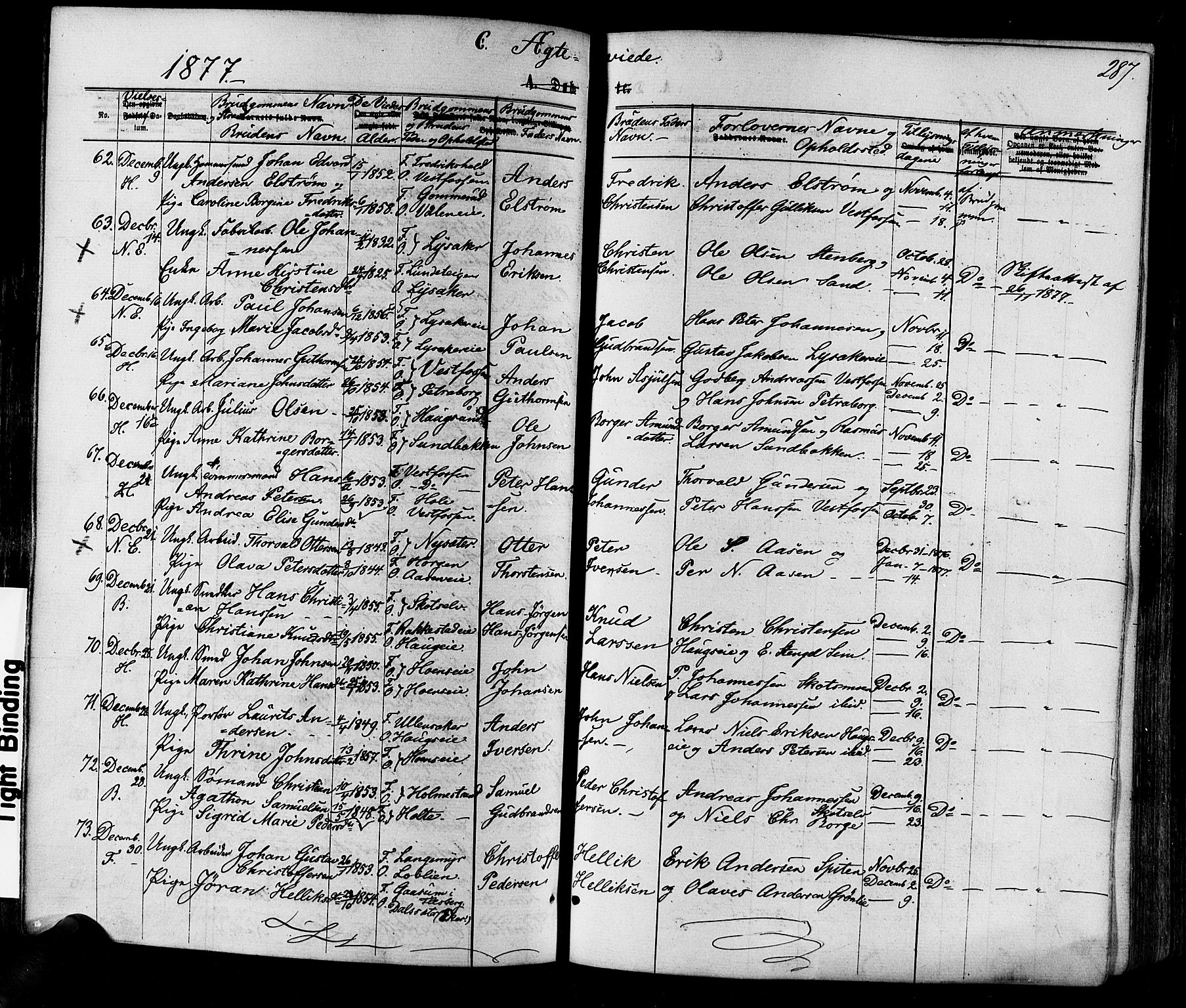 Eiker kirkebøker, SAKO/A-4/F/Fa/L0017: Parish register (official) no. I 17, 1869-1877, p. 287