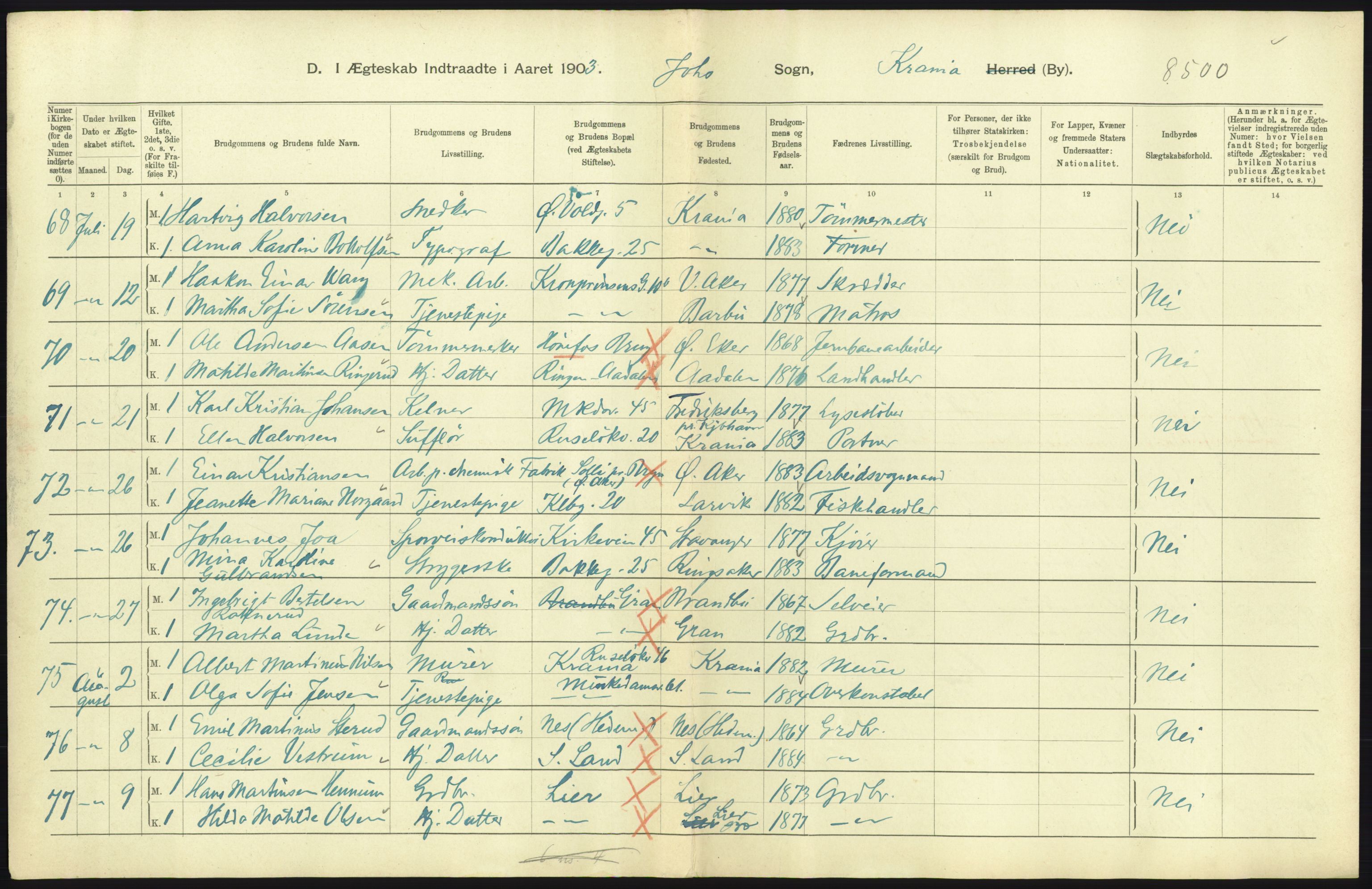 Statistisk sentralbyrå, Sosiodemografiske emner, Befolkning, AV/RA-S-2228/D/Df/Dfa/Dfaa/L0004: Kristiania: Gifte, døde, 1903, p. 553