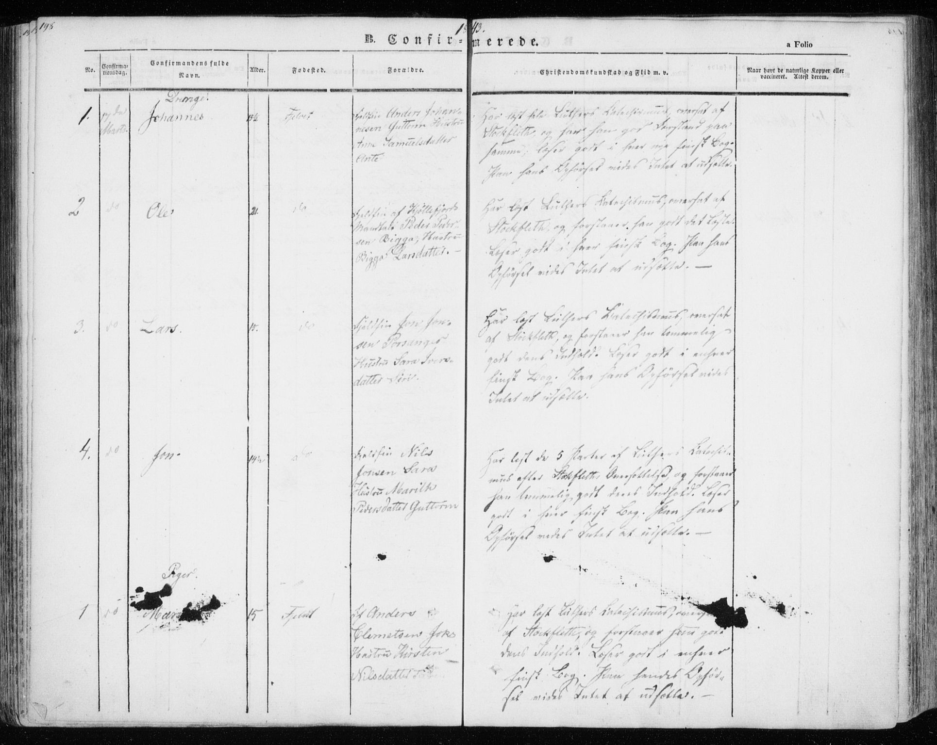Kistrand/Porsanger sokneprestembete, AV/SATØ-S-1351/H/Ha/L0012.kirke: Parish register (official) no. 12, 1843-1871, p. 198-199