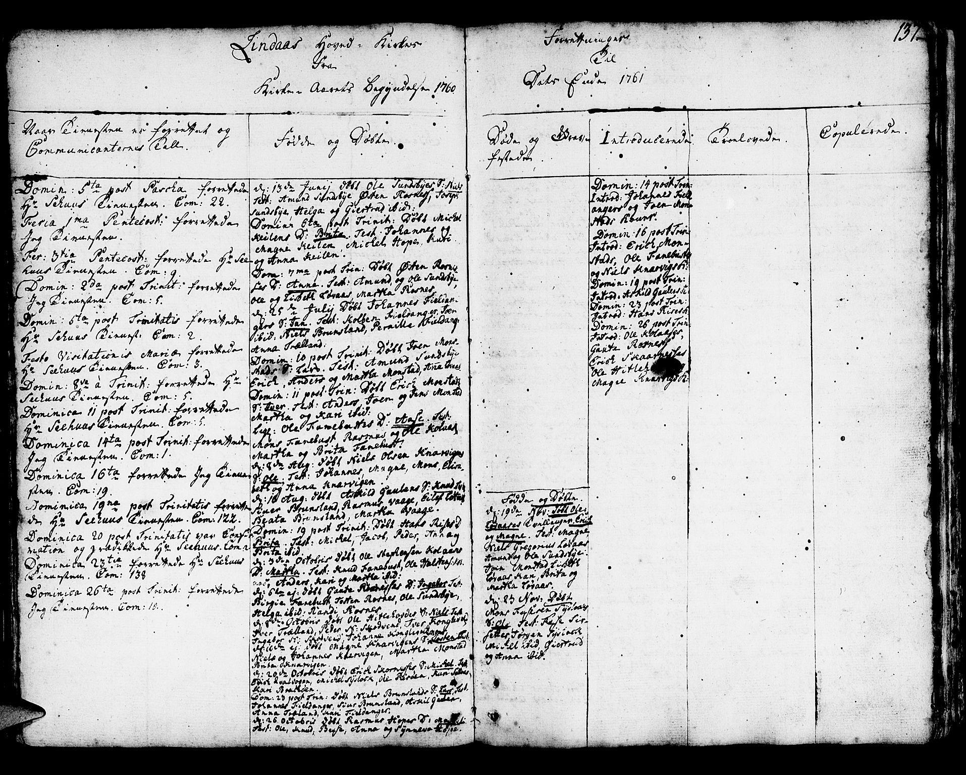 Lindås Sokneprestembete, SAB/A-76701/H/Haa: Parish register (official) no. A 3, 1748-1764, p. 137