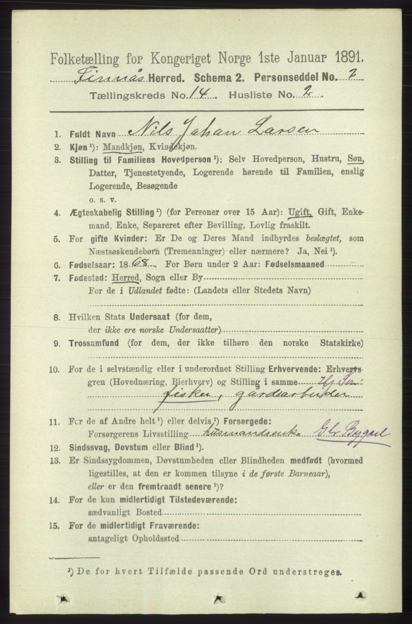 RA, 1891 census for 1218 Finnås, 1891, p. 5711