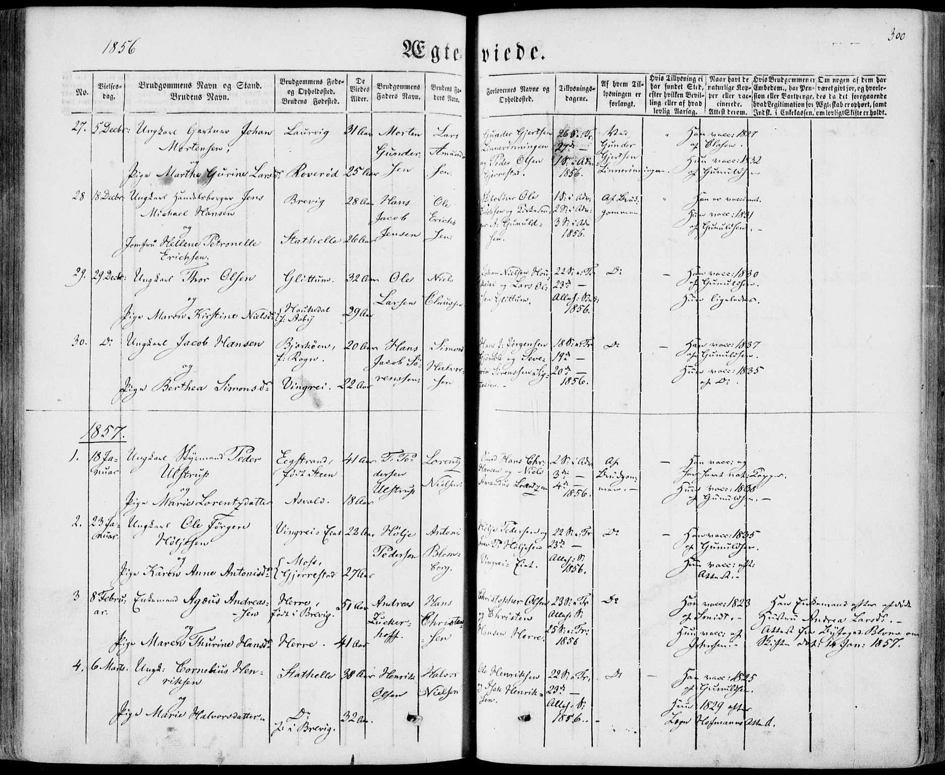 Bamble kirkebøker, SAKO/A-253/F/Fa/L0005: Parish register (official) no. I 5, 1854-1869, p. 300