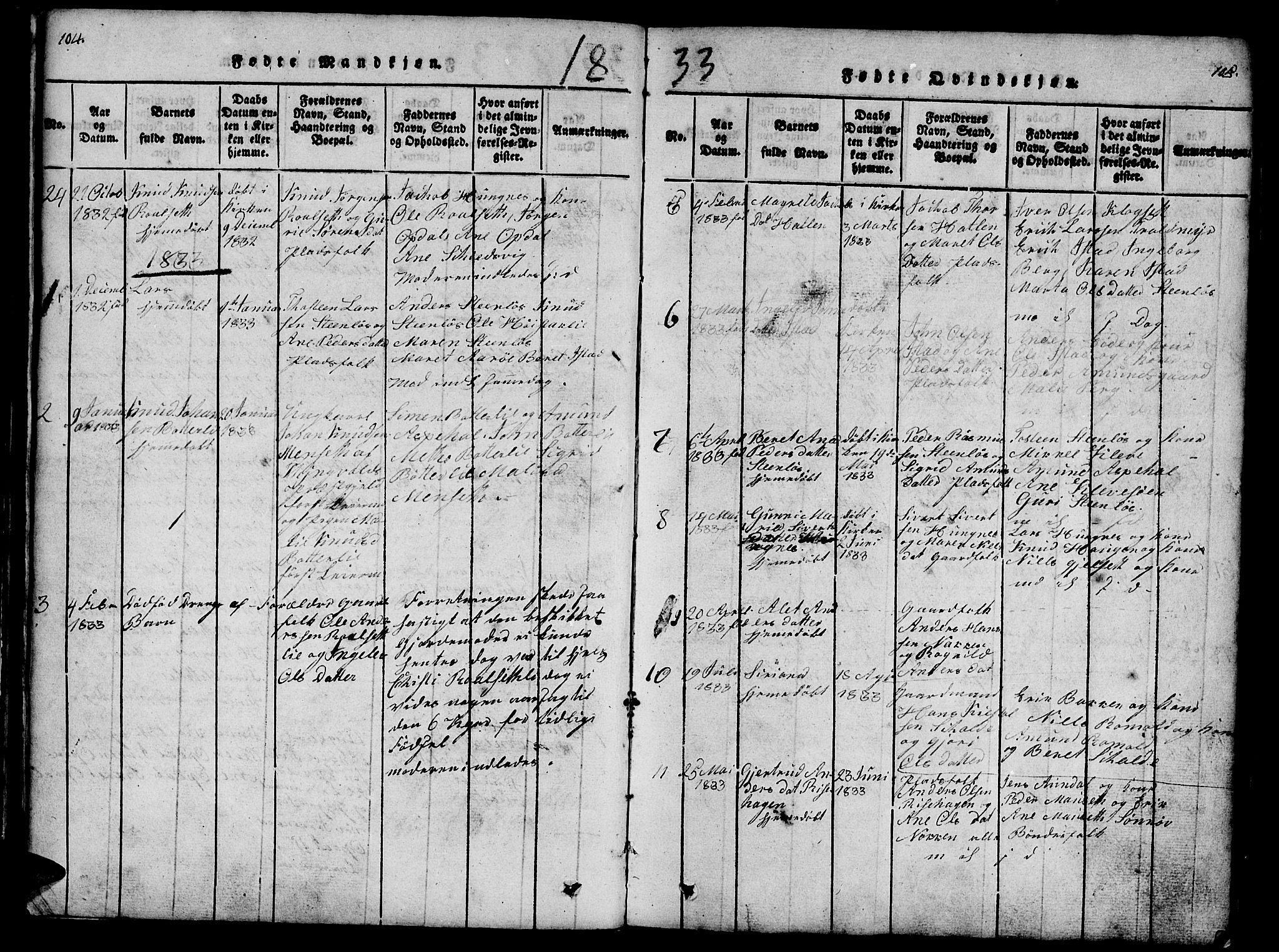 Ministerialprotokoller, klokkerbøker og fødselsregistre - Møre og Romsdal, SAT/A-1454/557/L0679: Parish register (official) no. 557A01, 1818-1843, p. 104-105