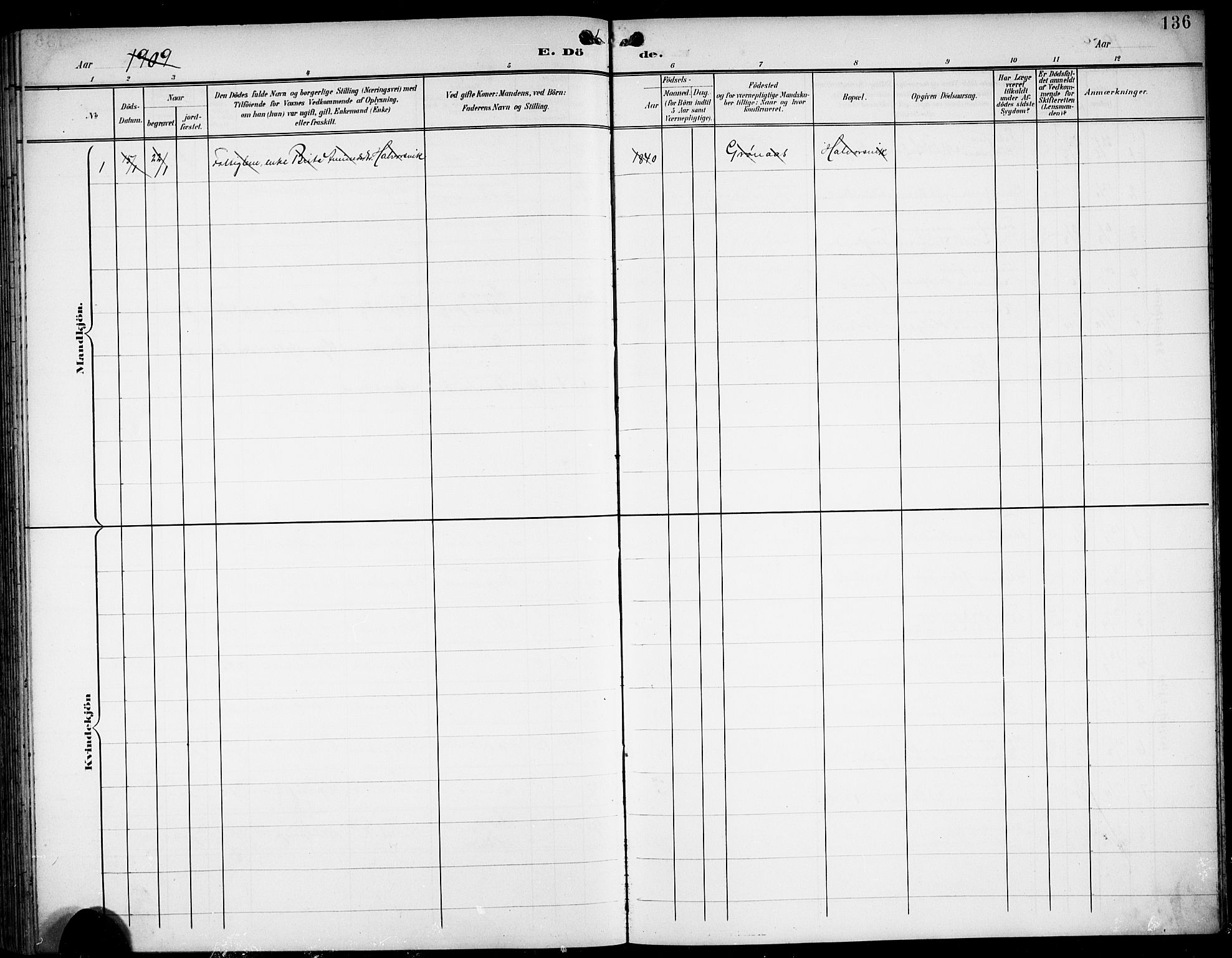 Finnås sokneprestembete, SAB/A-99925/H/Ha/Hab/Haba/L0004: Parish register (copy) no. A 4, 1901-1924, p. 136