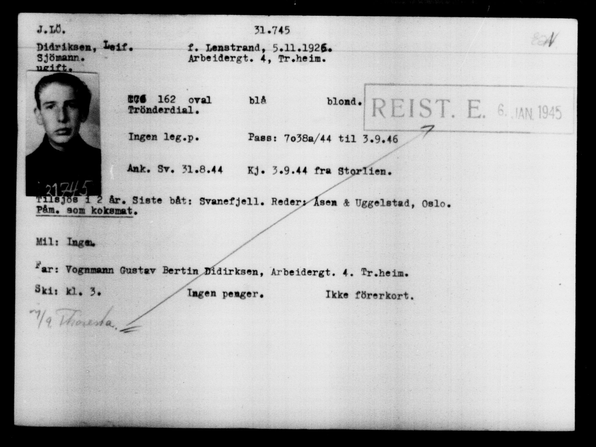 Utenriksstasjonene, Legasjonen i Stockholm, Flyktningkontoret, AV/RA-S-6753/V/Va/L0013: Kjesäterkartoteket, flyktninger med registreringsnr. 31500-34731, 1940-1945, p. 267