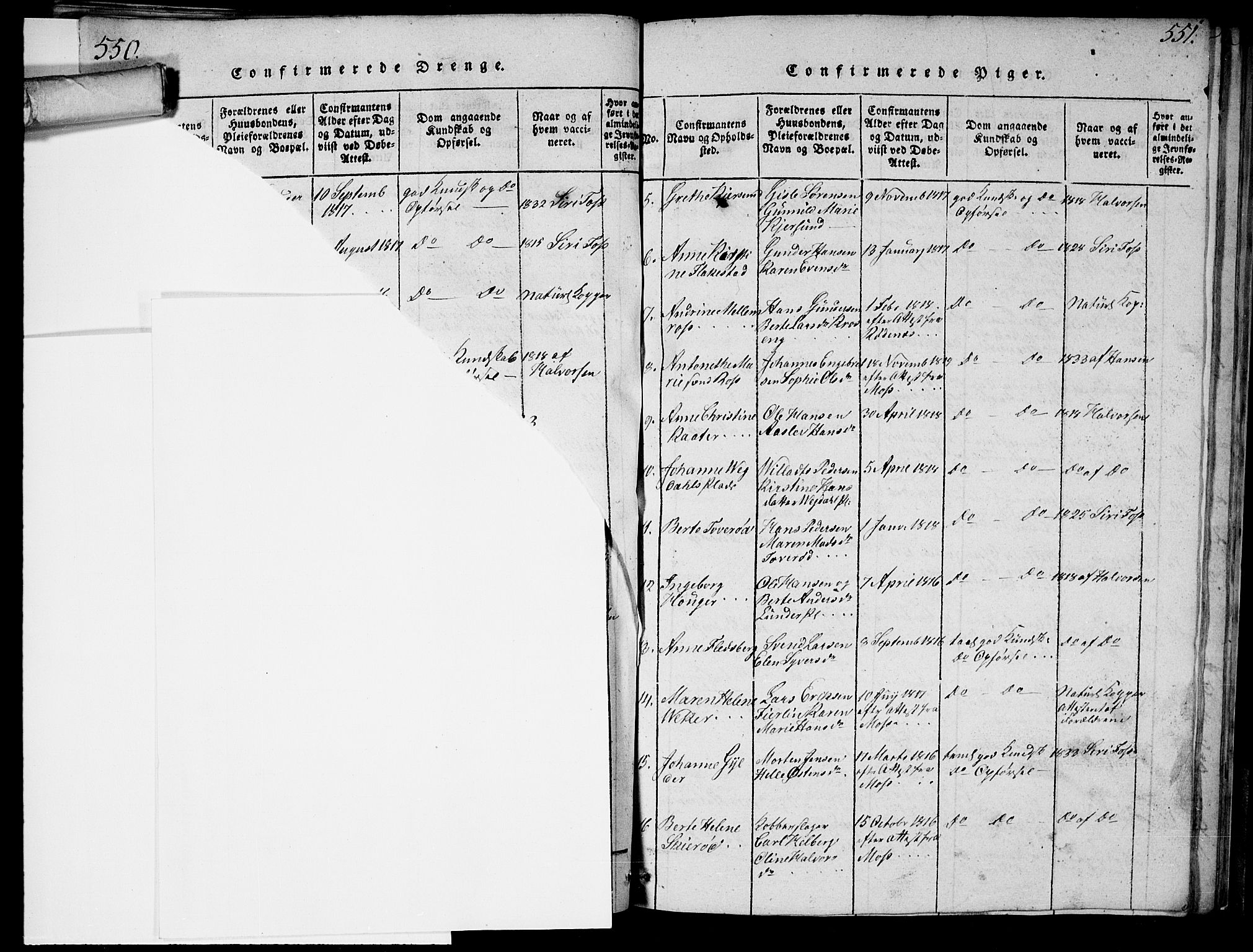Våler prestekontor Kirkebøker, SAO/A-11083/G/Ga/L0001: Parish register (copy) no. I 1, 1815-1839, p. 550-551