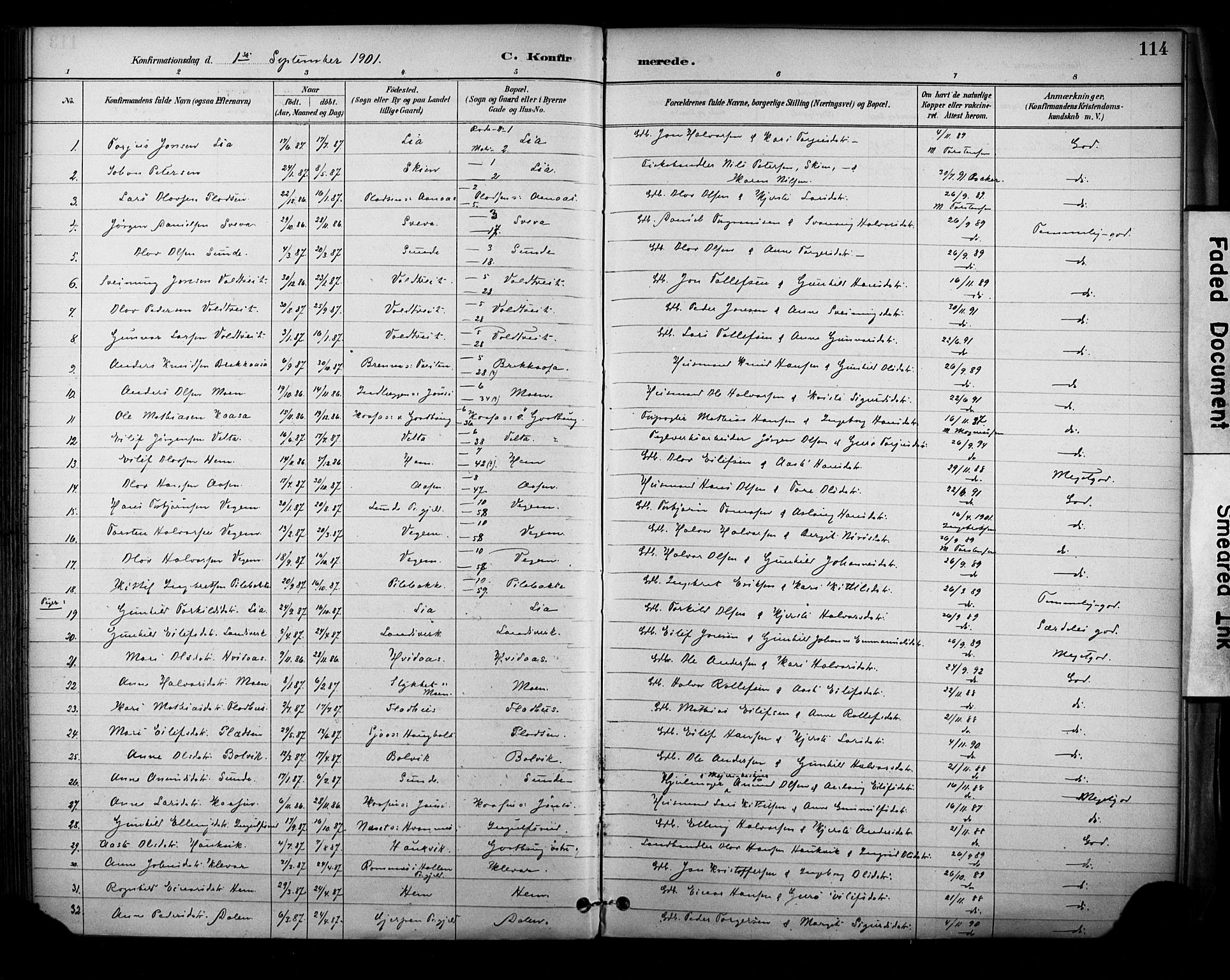 Sauherad kirkebøker, SAKO/A-298/F/Fa/L0009: Parish register (official) no. I 9, 1887-1912, p. 114