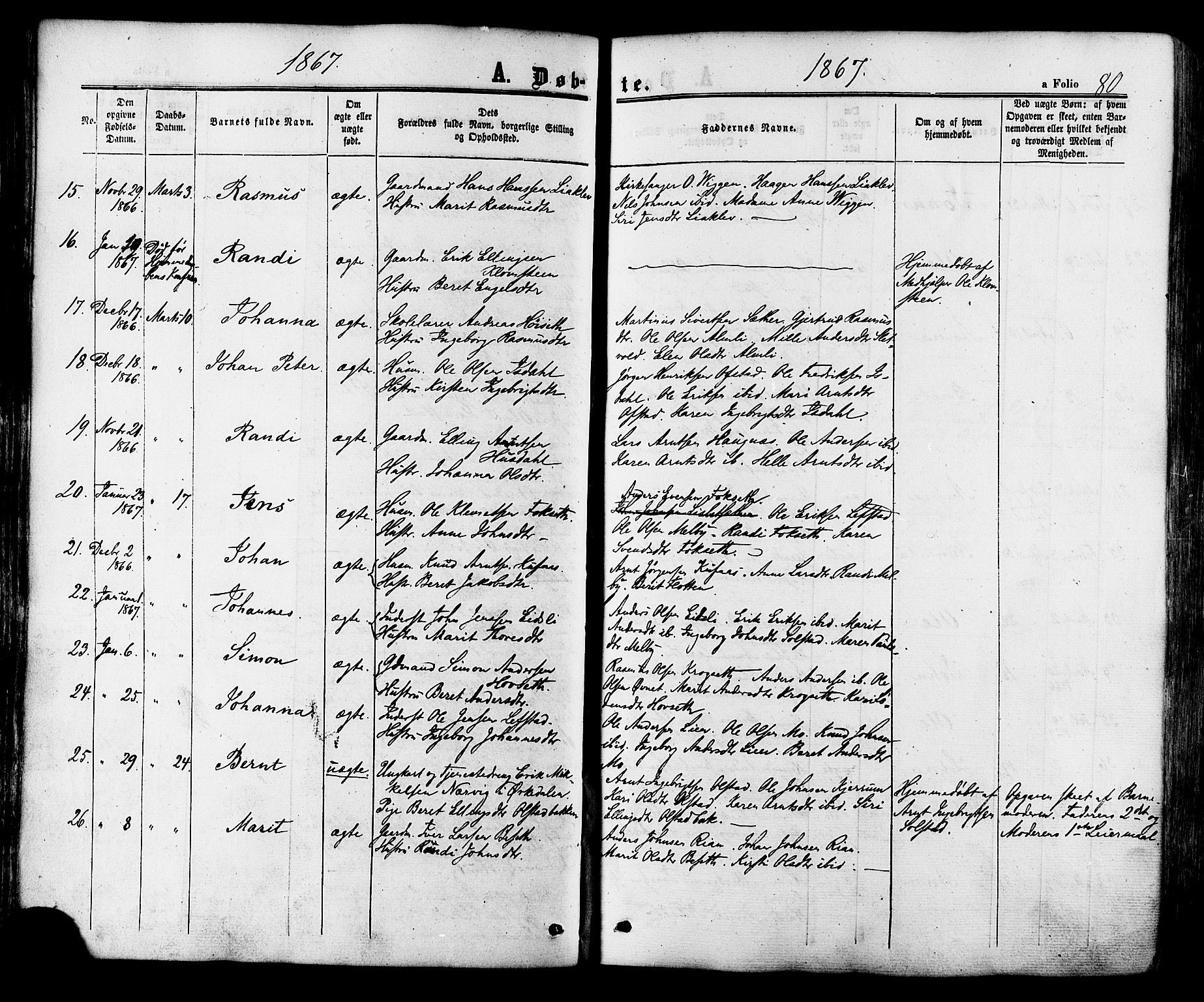 Ministerialprotokoller, klokkerbøker og fødselsregistre - Sør-Trøndelag, SAT/A-1456/665/L0772: Parish register (official) no. 665A07, 1856-1878, p. 80