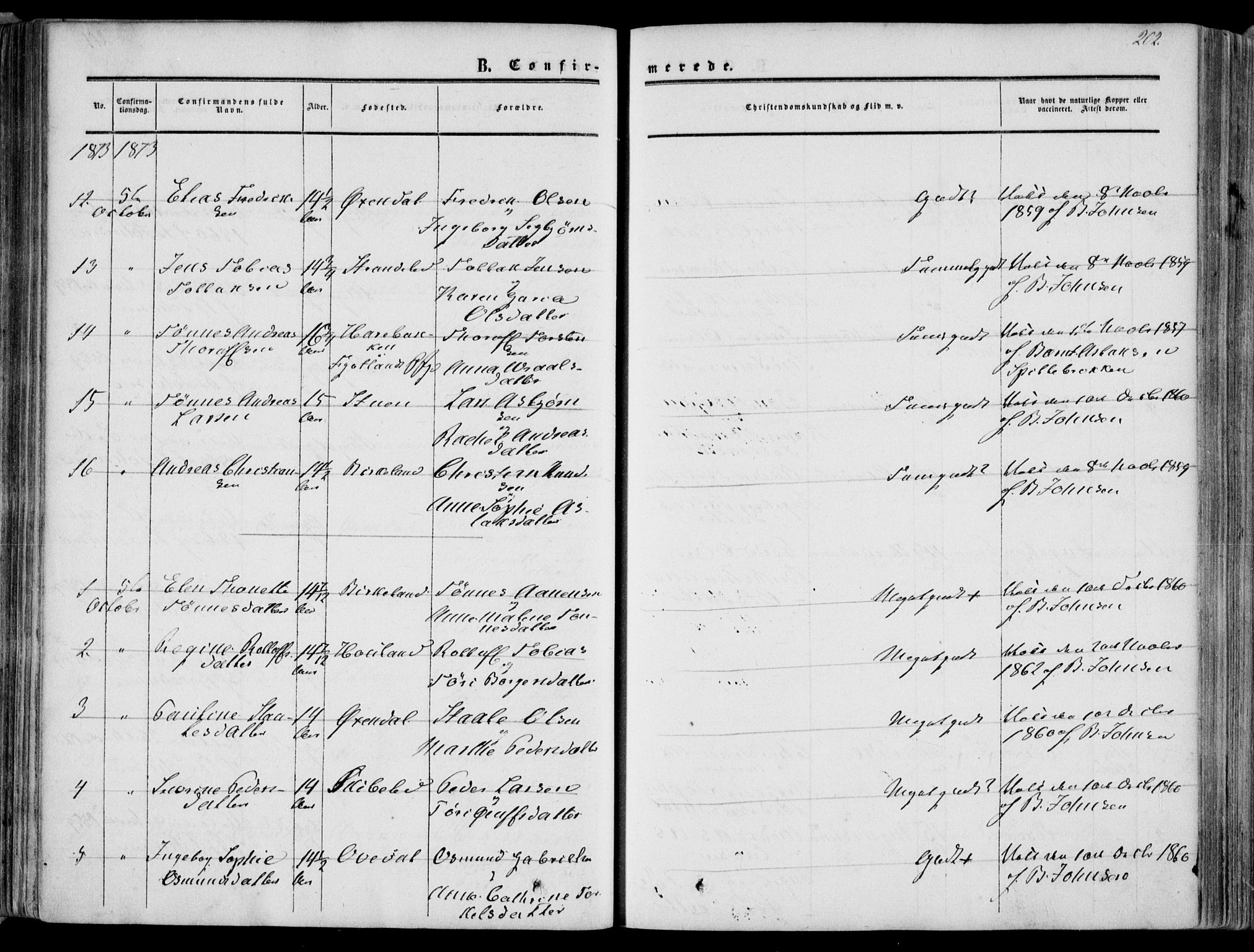 Bakke sokneprestkontor, AV/SAK-1111-0002/F/Fa/Faa/L0006: Parish register (official) no. A 6, 1855-1877, p. 202