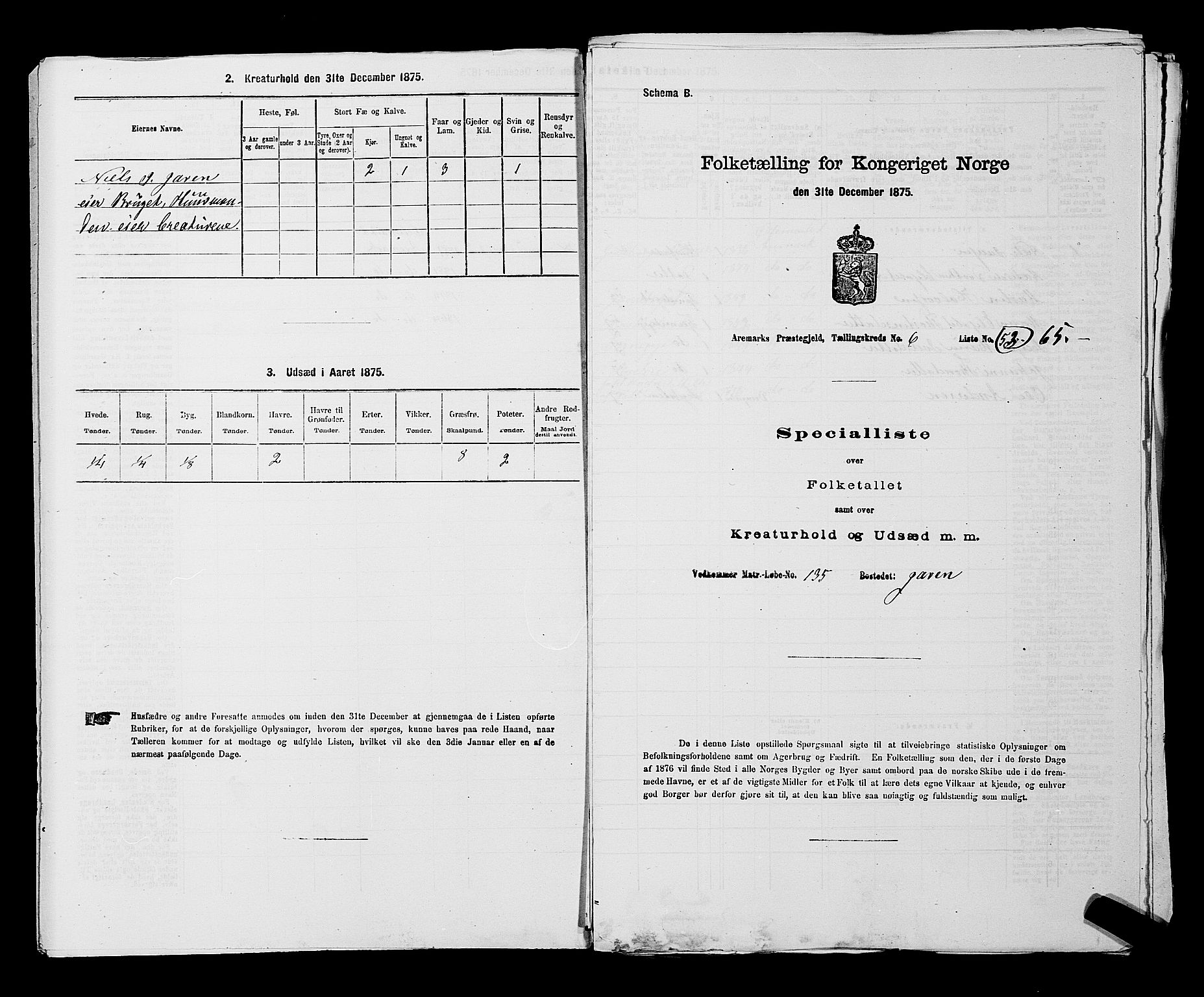 RA, 1875 census for 0118P Aremark, 1875, p. 970