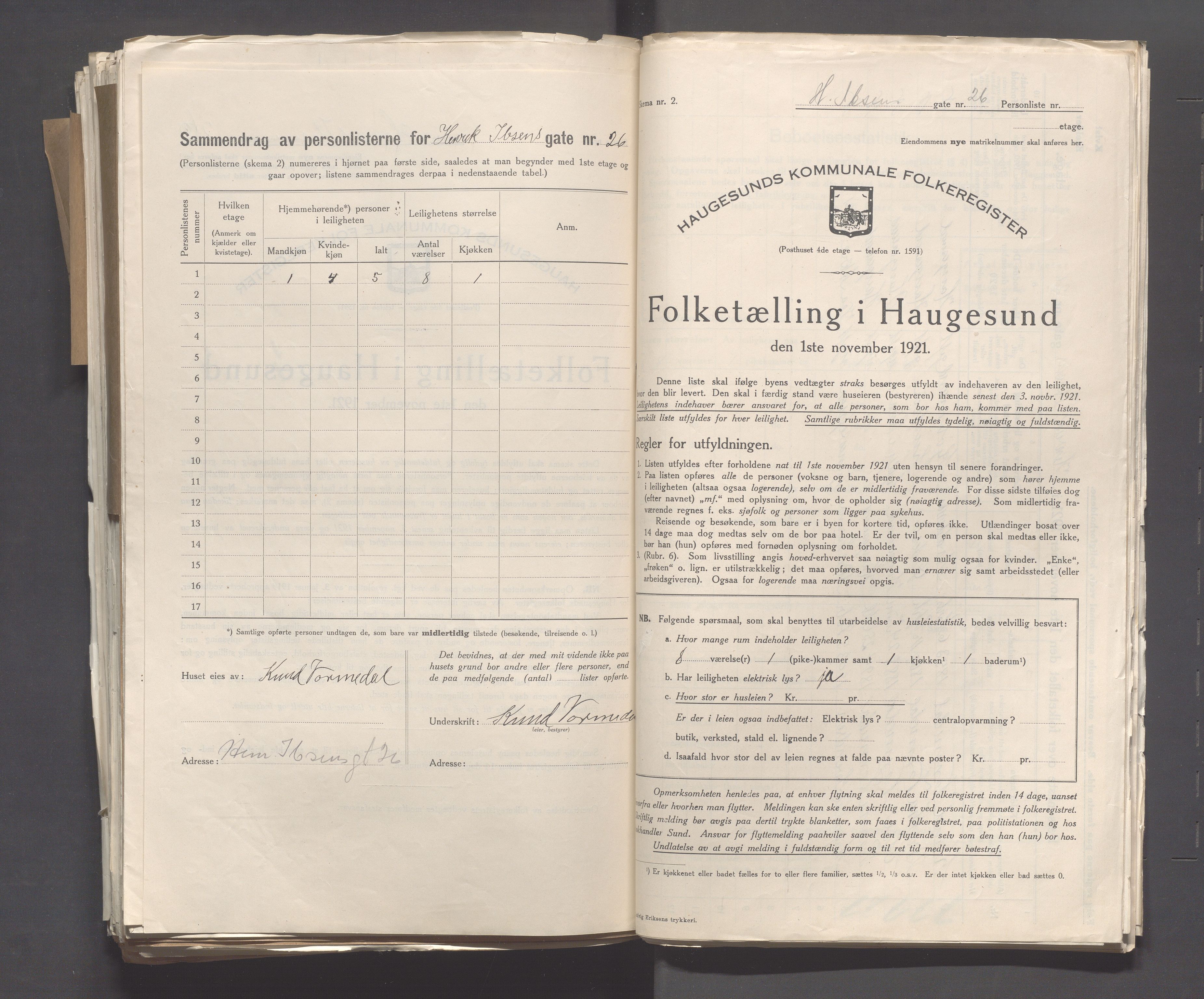 IKAR, Local census 1.11.1921 for Haugesund, 1921, p. 2194