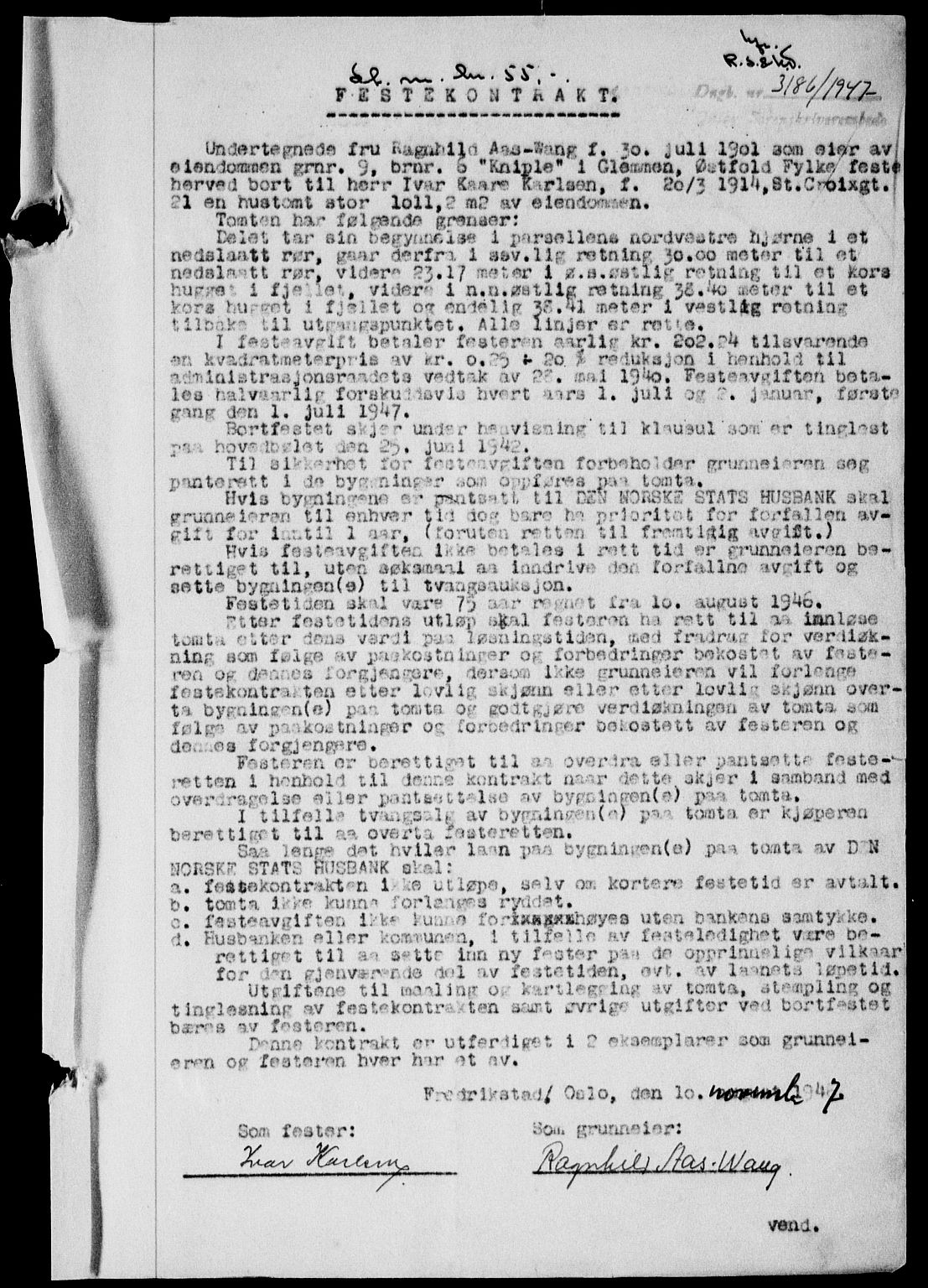 Onsøy sorenskriveri, SAO/A-10474/G/Ga/Gab/L0022: Mortgage book no. II A-22, 1947-1948, Diary no: : 3186/1947