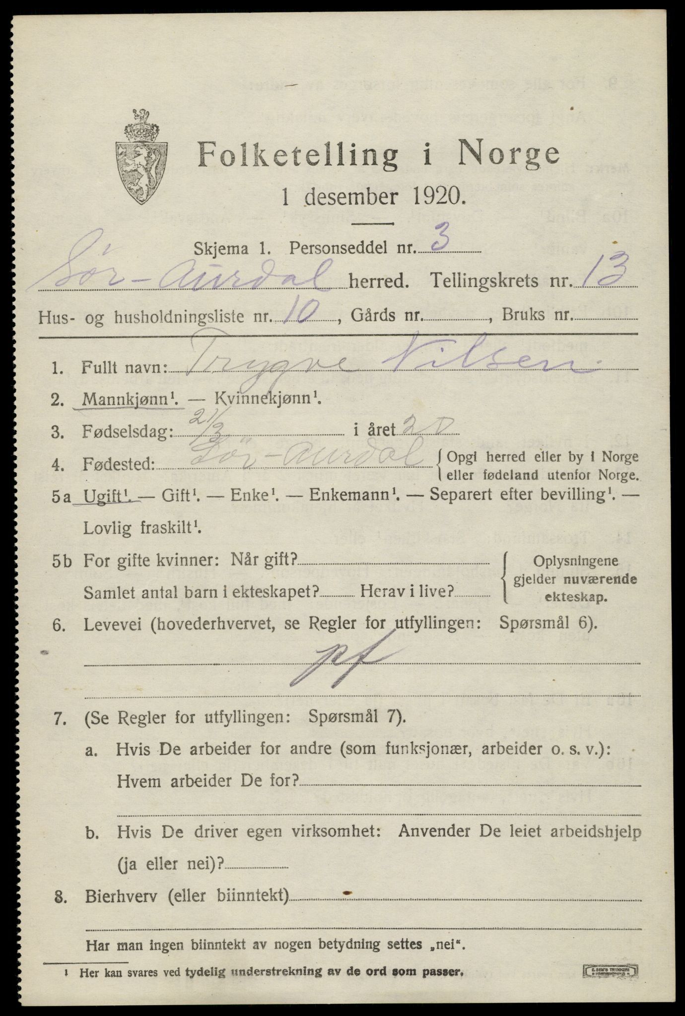 SAH, 1920 census for Sør-Aurdal, 1920, p. 7801