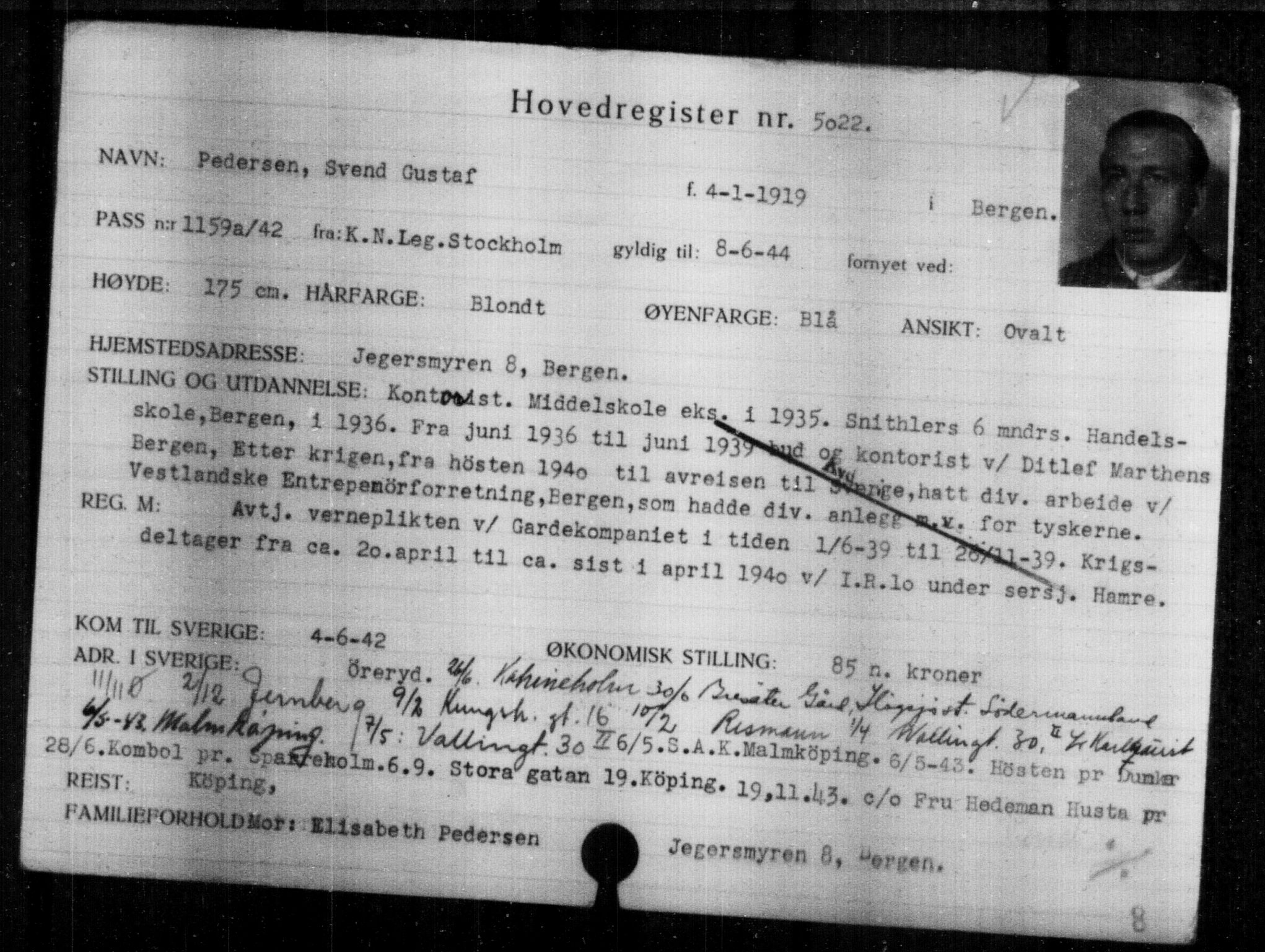 Utenriksstasjonene, Legasjonen i Stockholm, Flyktningkontoret, AV/RA-S-6753/V/Va/L0004: Kjesäterkartoteket, flyktninger med registreringsnr. 3496-6610, 1940-1945, p. 1808