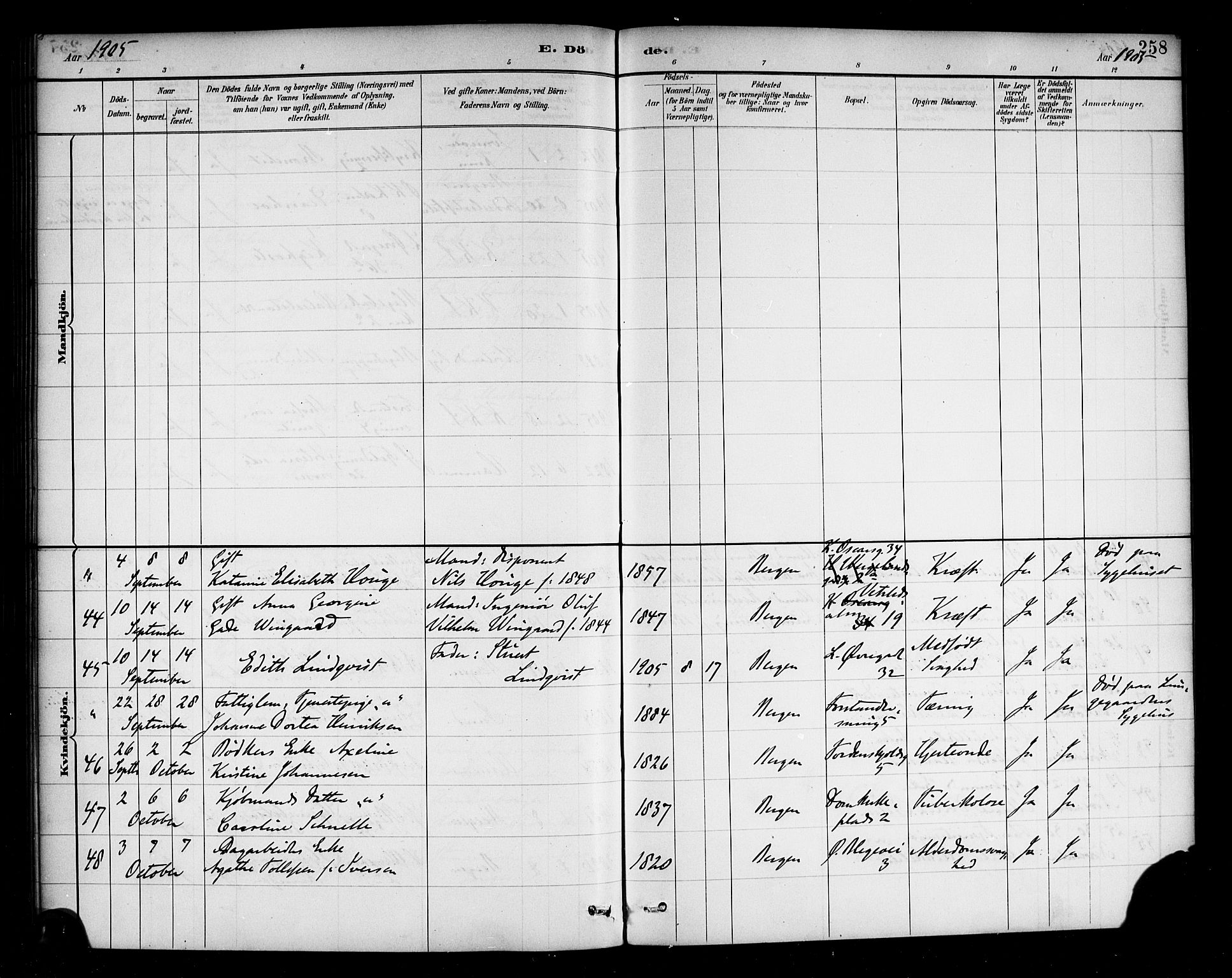 Korskirken sokneprestembete, AV/SAB-A-76101/H/Haa/L0047: Parish register (official) no. E 5, 1884-1910, p. 258