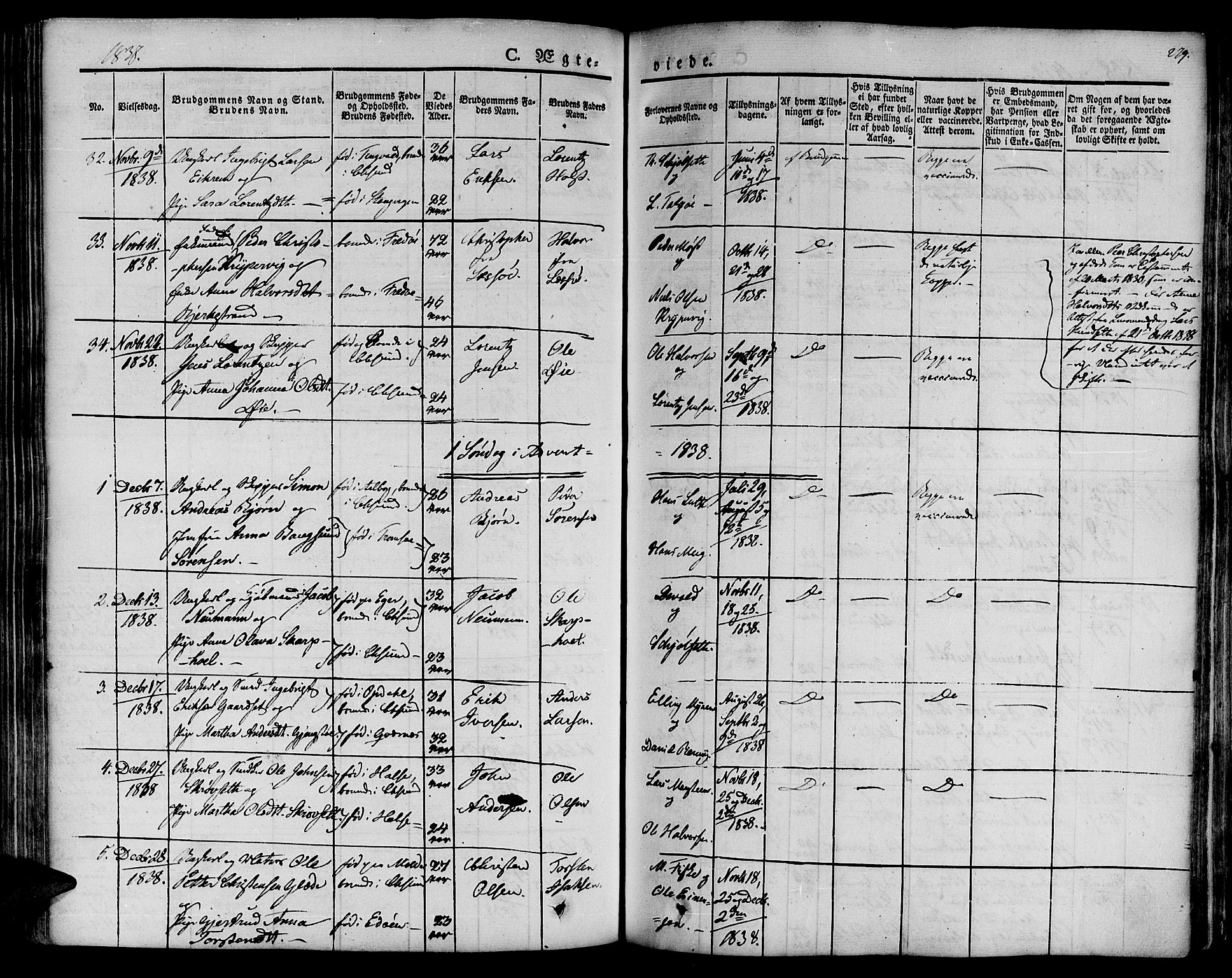 Ministerialprotokoller, klokkerbøker og fødselsregistre - Møre og Romsdal, SAT/A-1454/572/L0843: Parish register (official) no. 572A06, 1832-1842, p. 279