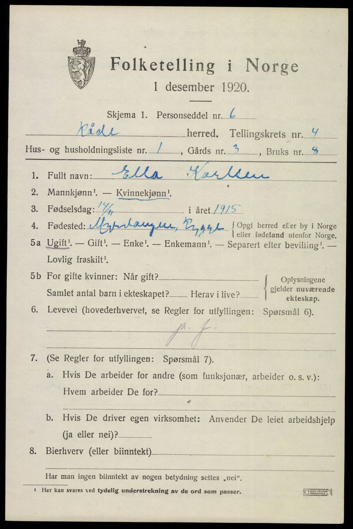 SAO, 1920 census for Råde, 1920, p. 4051