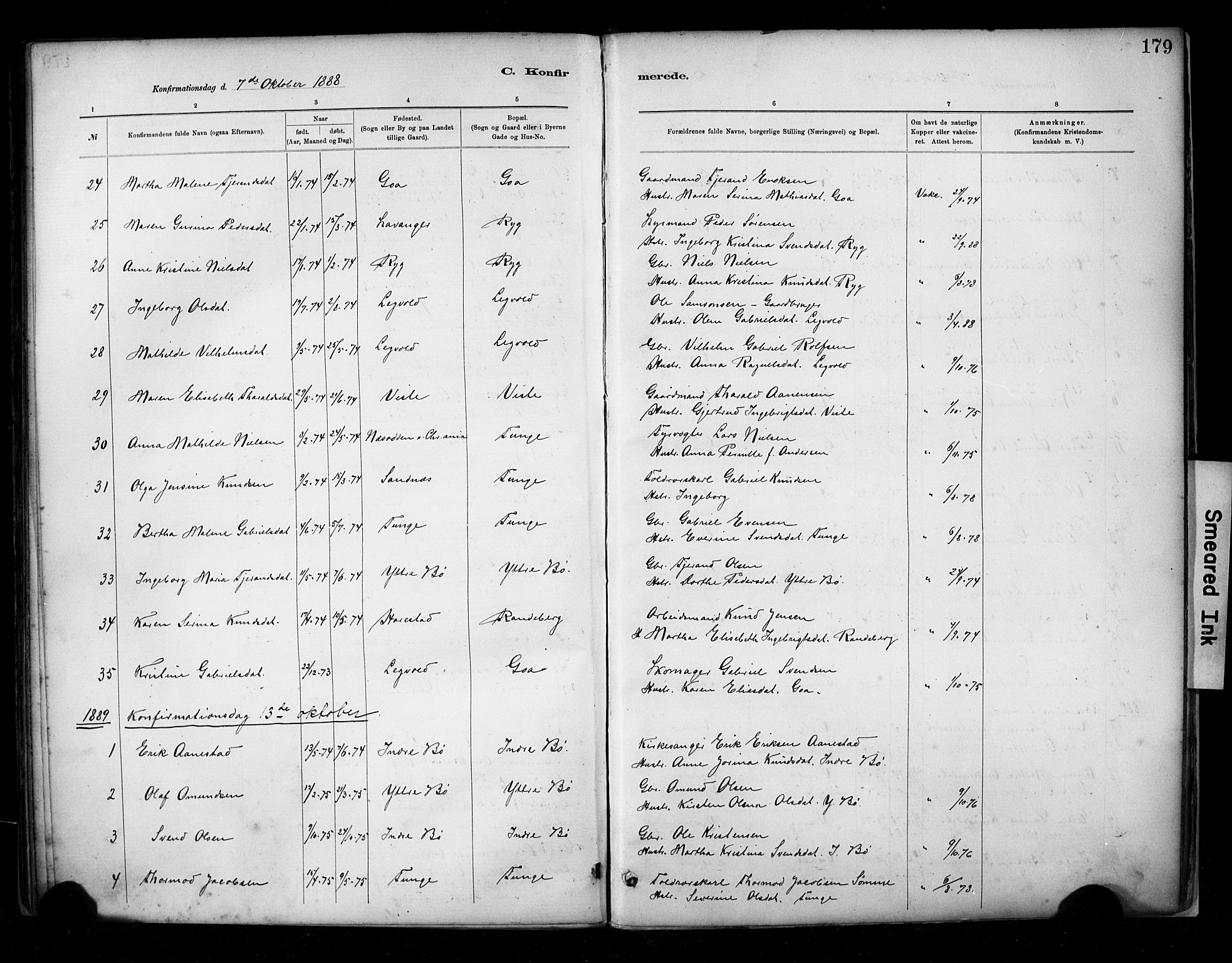 Hetland sokneprestkontor, SAST/A-101826/30/30BA/L0009: Parish register (official) no. A 9, 1882-1918, p. 179