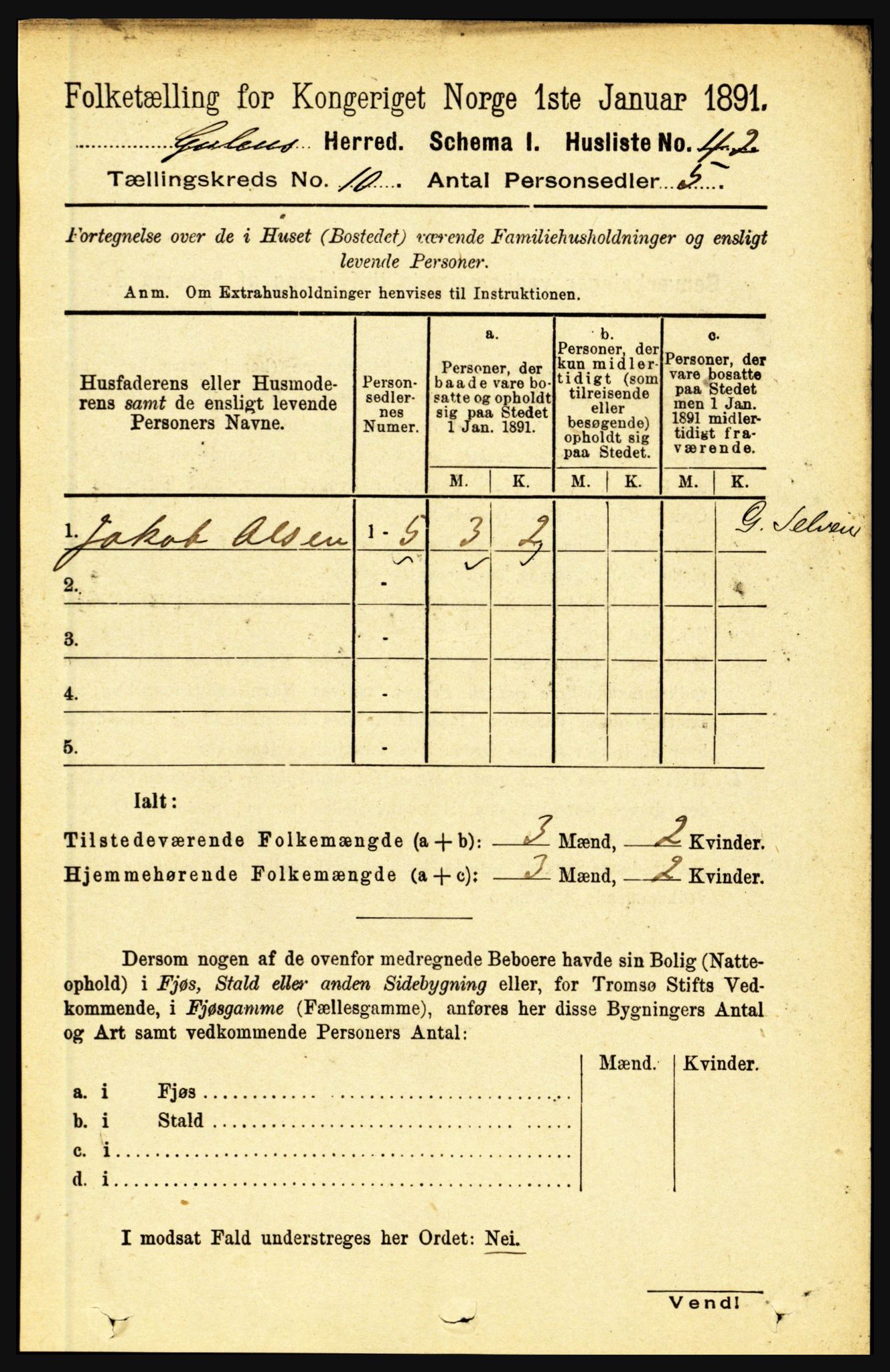 RA, 1891 census for 1411 Gulen, 1891, p. 3299