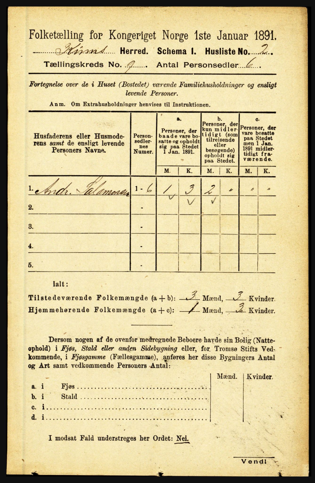 RA, 1891 census for 1437 Kinn, 1891, p. 3401