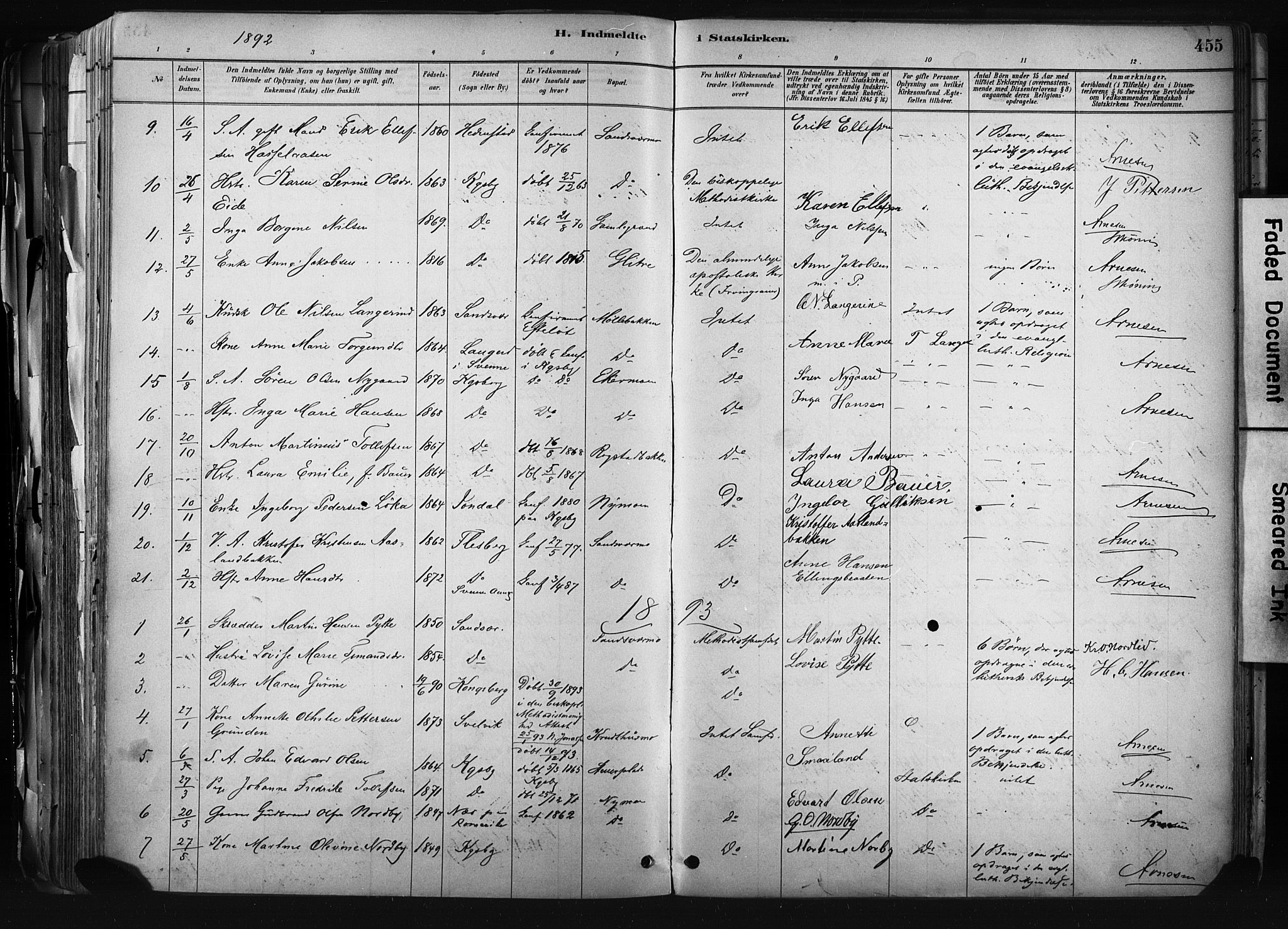 Kongsberg kirkebøker, AV/SAKO-A-22/F/Fb/L0002: Parish register (official) no. II 2, 1886-1896, p. 455