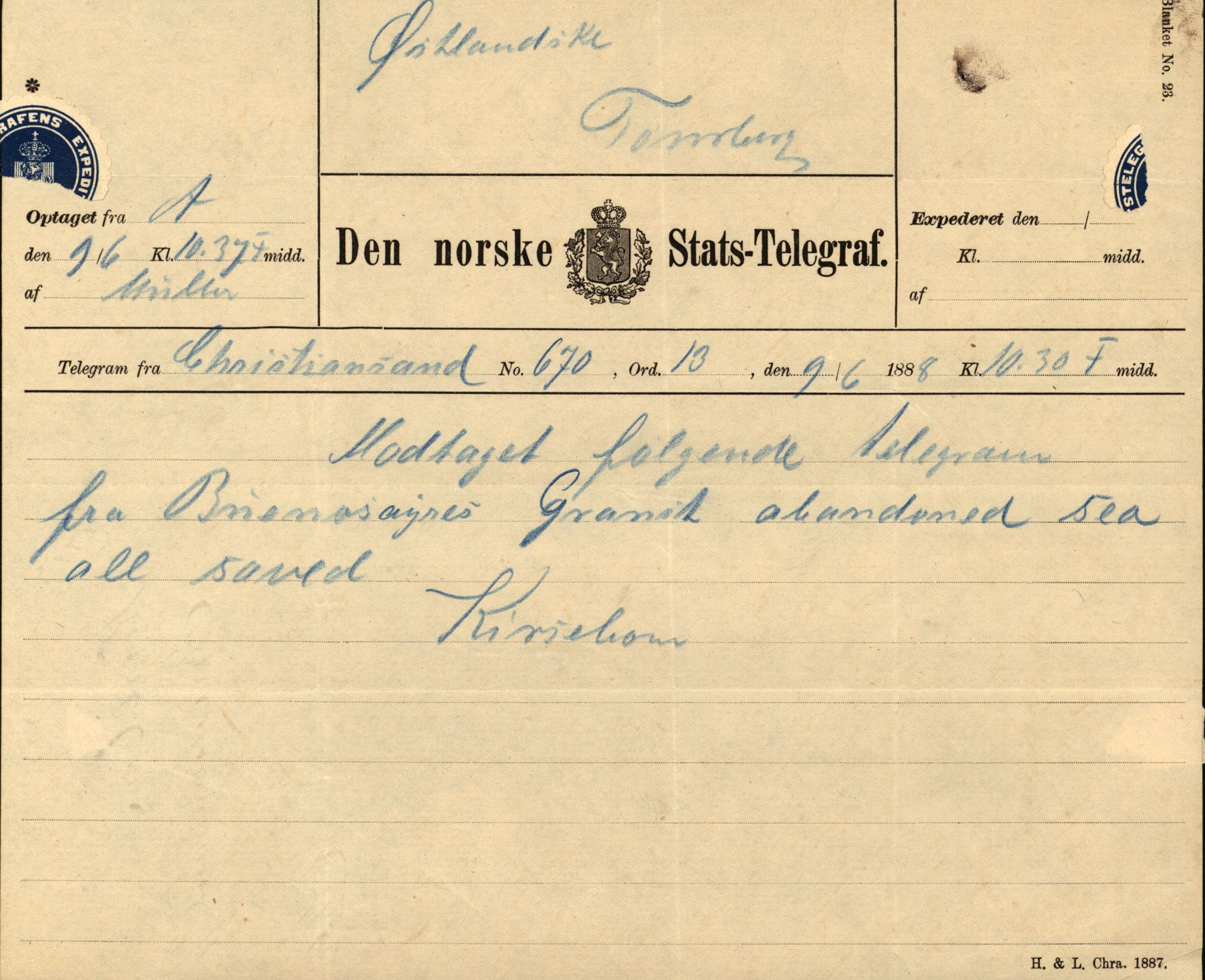 Pa 63 - Østlandske skibsassuranceforening, VEMU/A-1079/G/Ga/L0021/0006: Havaridokumenter / Gøthe, Granit, Granen, Harmonie, Lindsay, 1888, p. 21