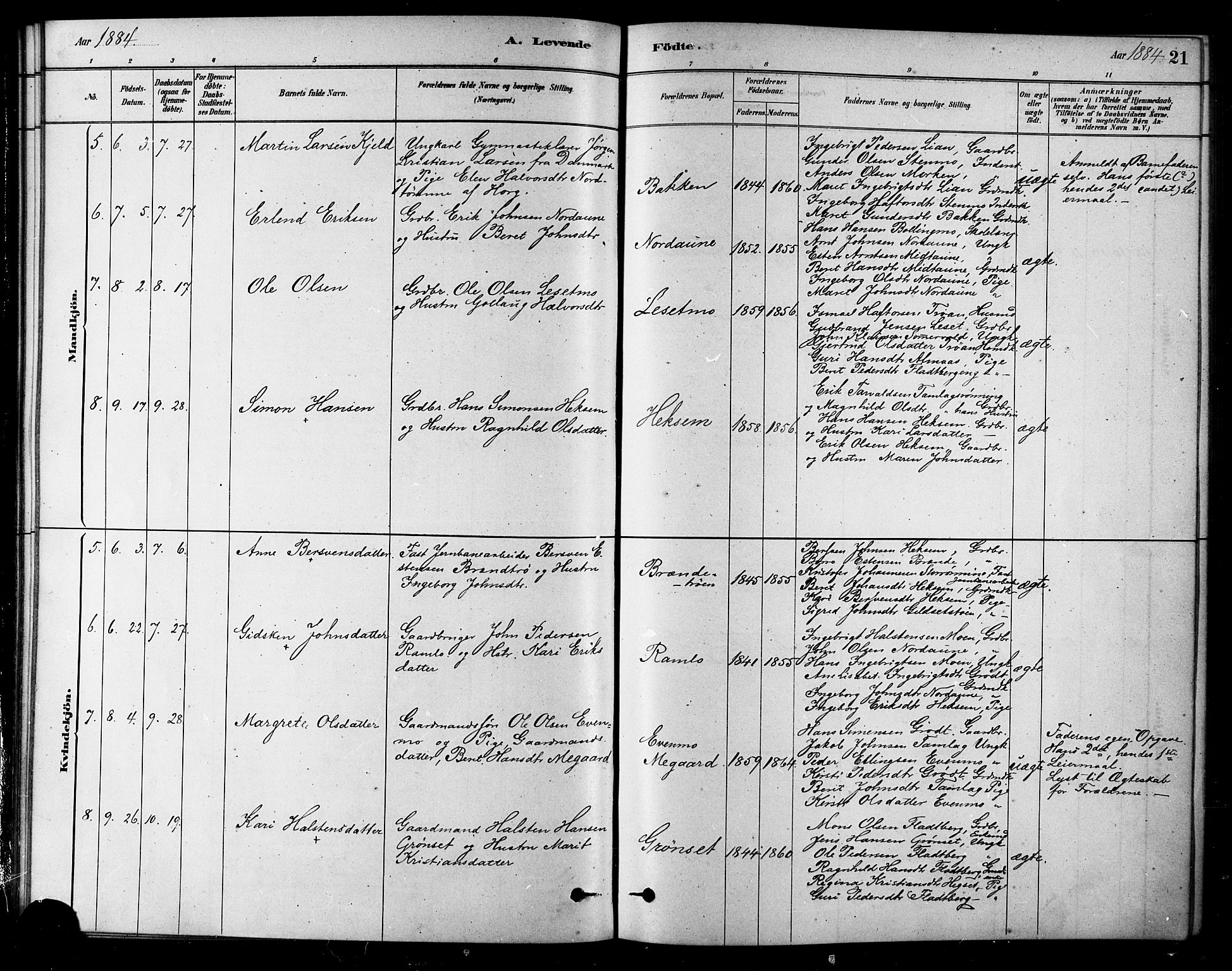 Ministerialprotokoller, klokkerbøker og fødselsregistre - Sør-Trøndelag, SAT/A-1456/685/L0972: Parish register (official) no. 685A09, 1879-1890, p. 21