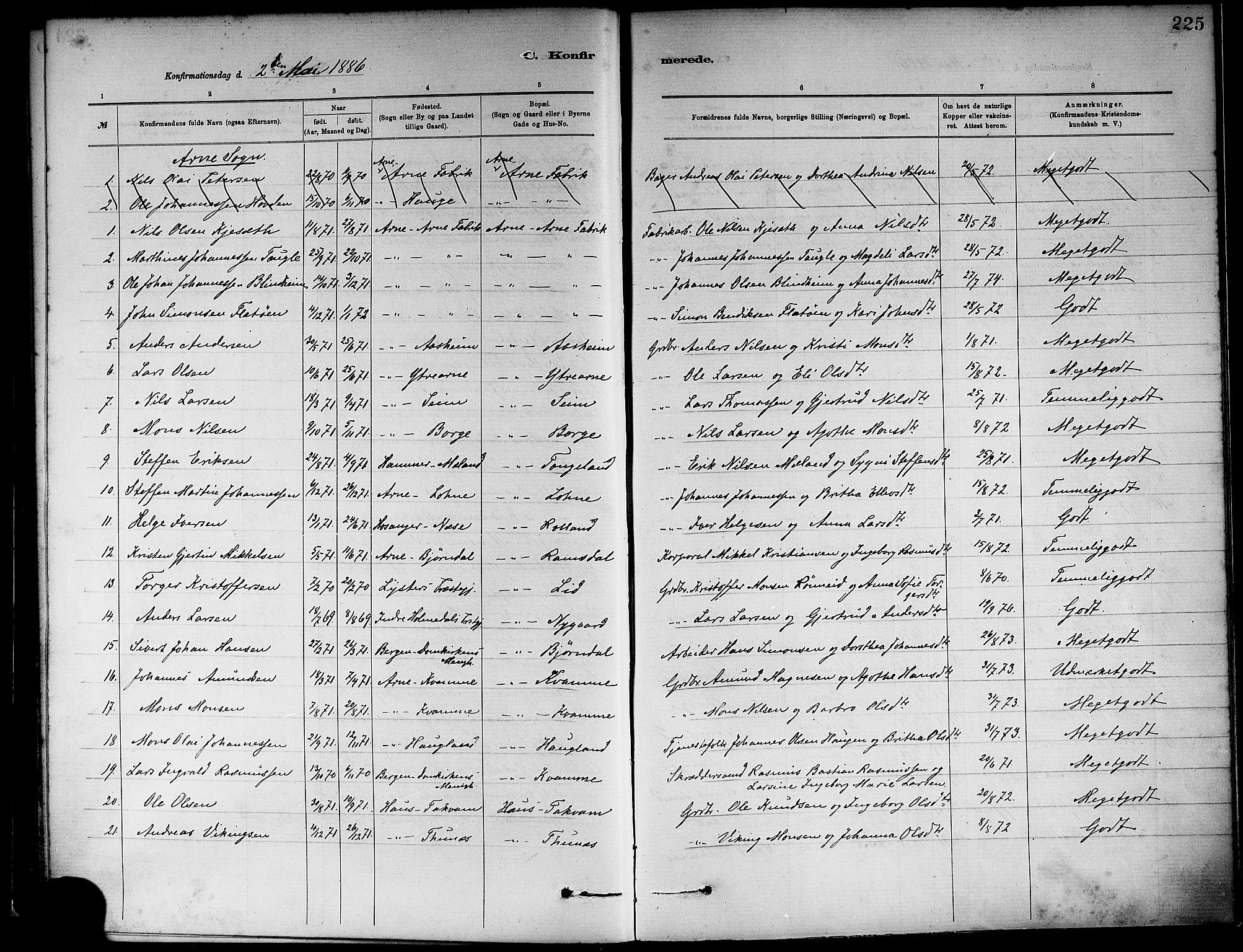 Haus sokneprestembete, SAB/A-75601/H/Haa: Parish register (official) no. A 19I, 1878-1886, p. 225