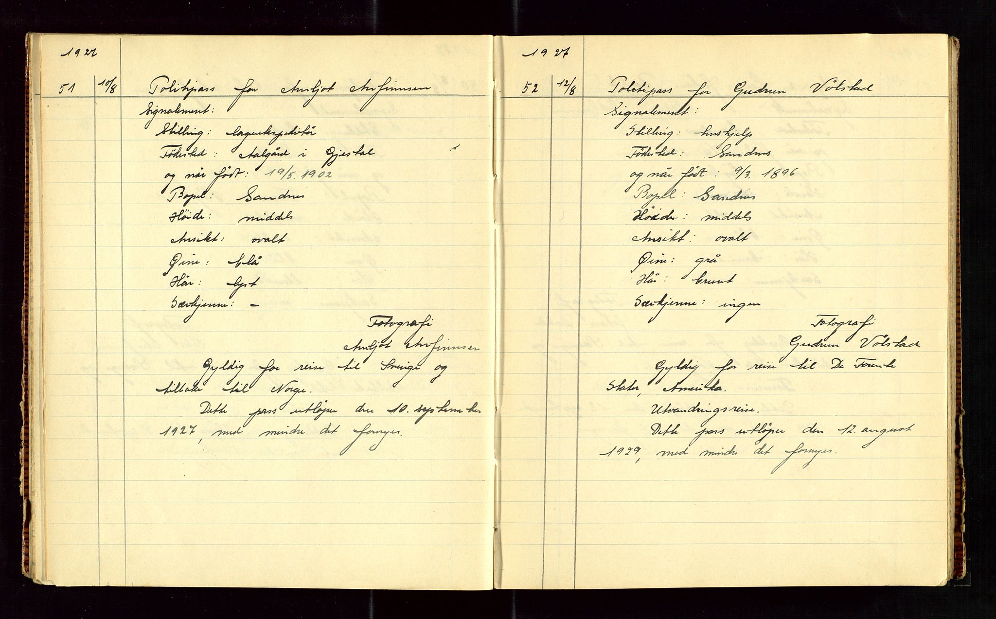 Sandnes politikammer, AV/SAST-A-100446/K/L0004: Passprotokoll, 1927-1934, p. 15