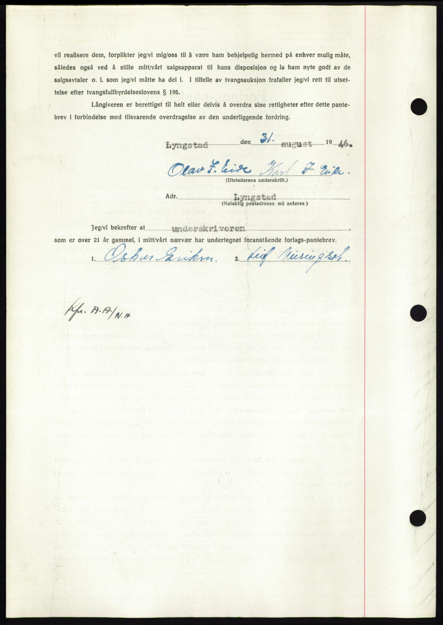 Nordmøre sorenskriveri, AV/SAT-A-4132/1/2/2Ca: Mortgage book no. B95, 1946-1947, Diary no: : 1970/1946