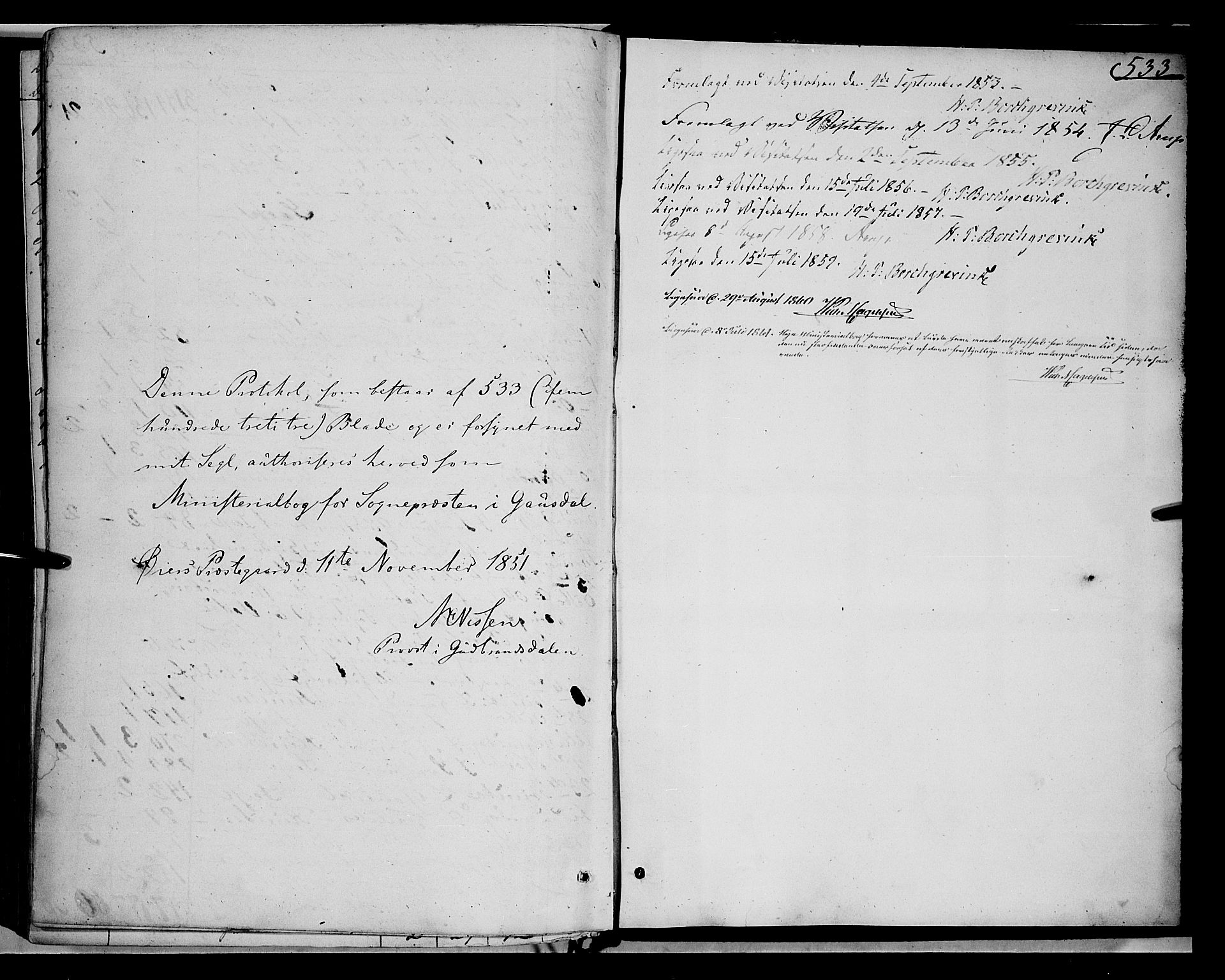Gausdal prestekontor, SAH/PREST-090/H/Ha/Haa/L0008: Parish register (official) no. 8, 1850-1861, p. 533
