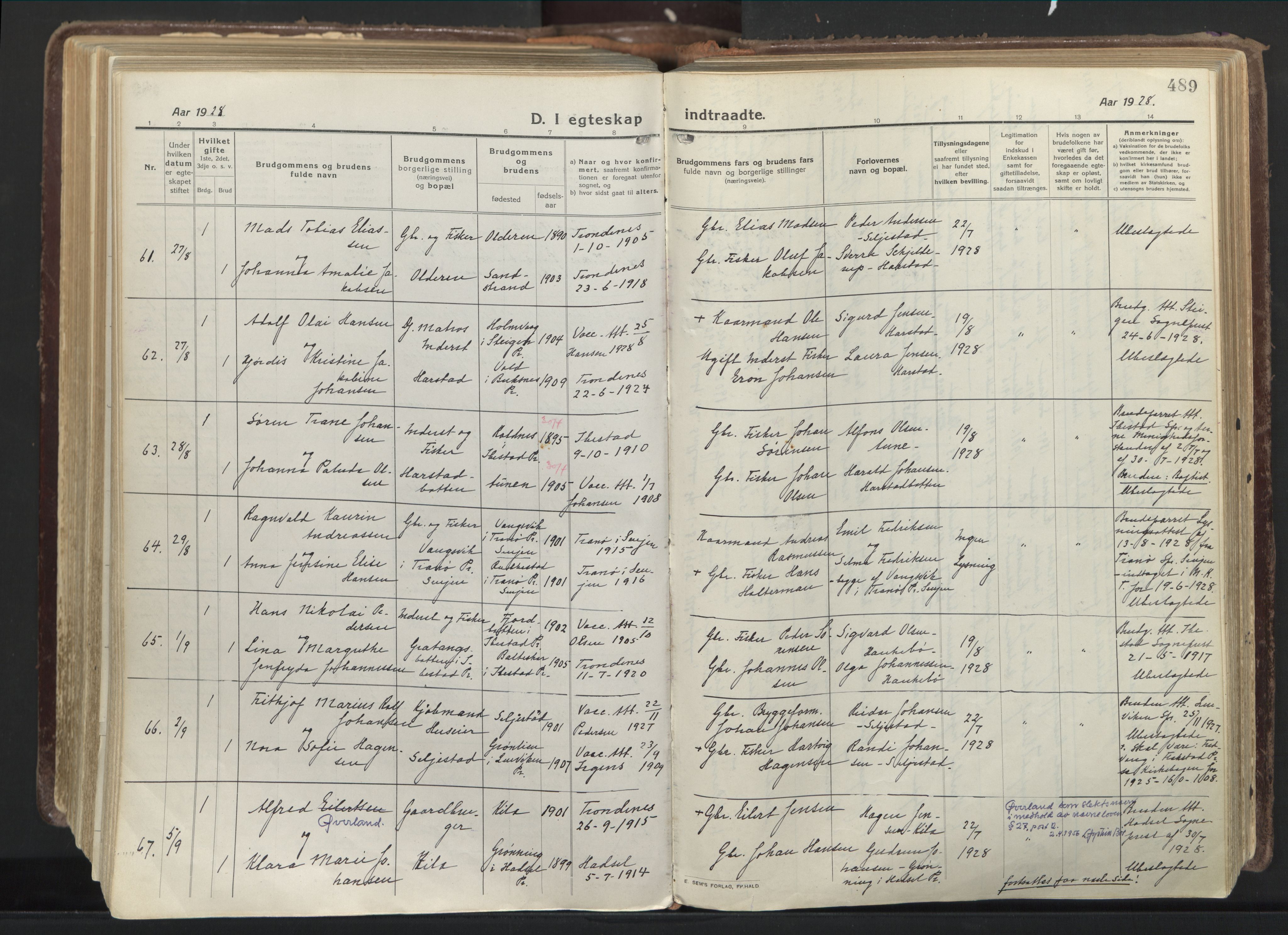 Trondenes sokneprestkontor, SATØ/S-1319/H/Ha/L0019kirke: Parish register (official) no. 19, 1919-1928, p. 489